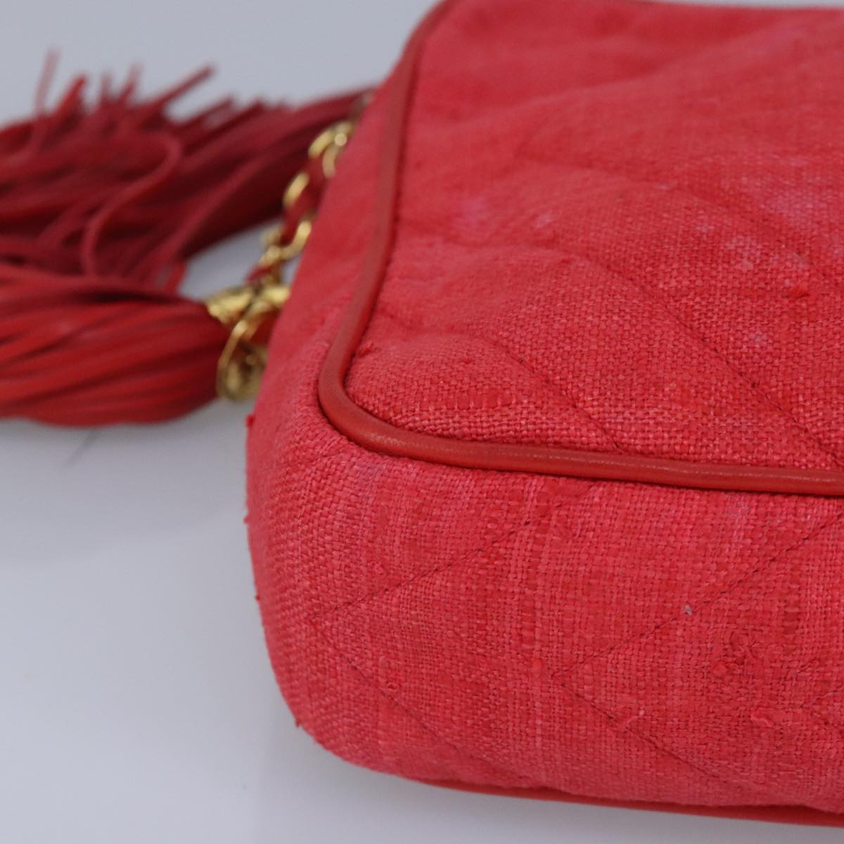 CHANEL Chain Shoulder Bag Canvas Red Gold CC bs19429