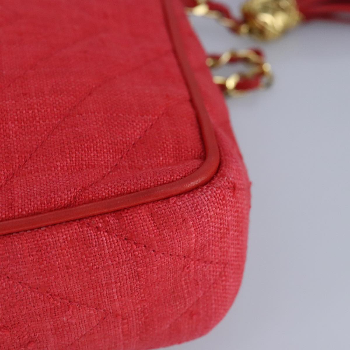 CHANEL Chain Shoulder Bag Canvas Red Gold CC bs19429
