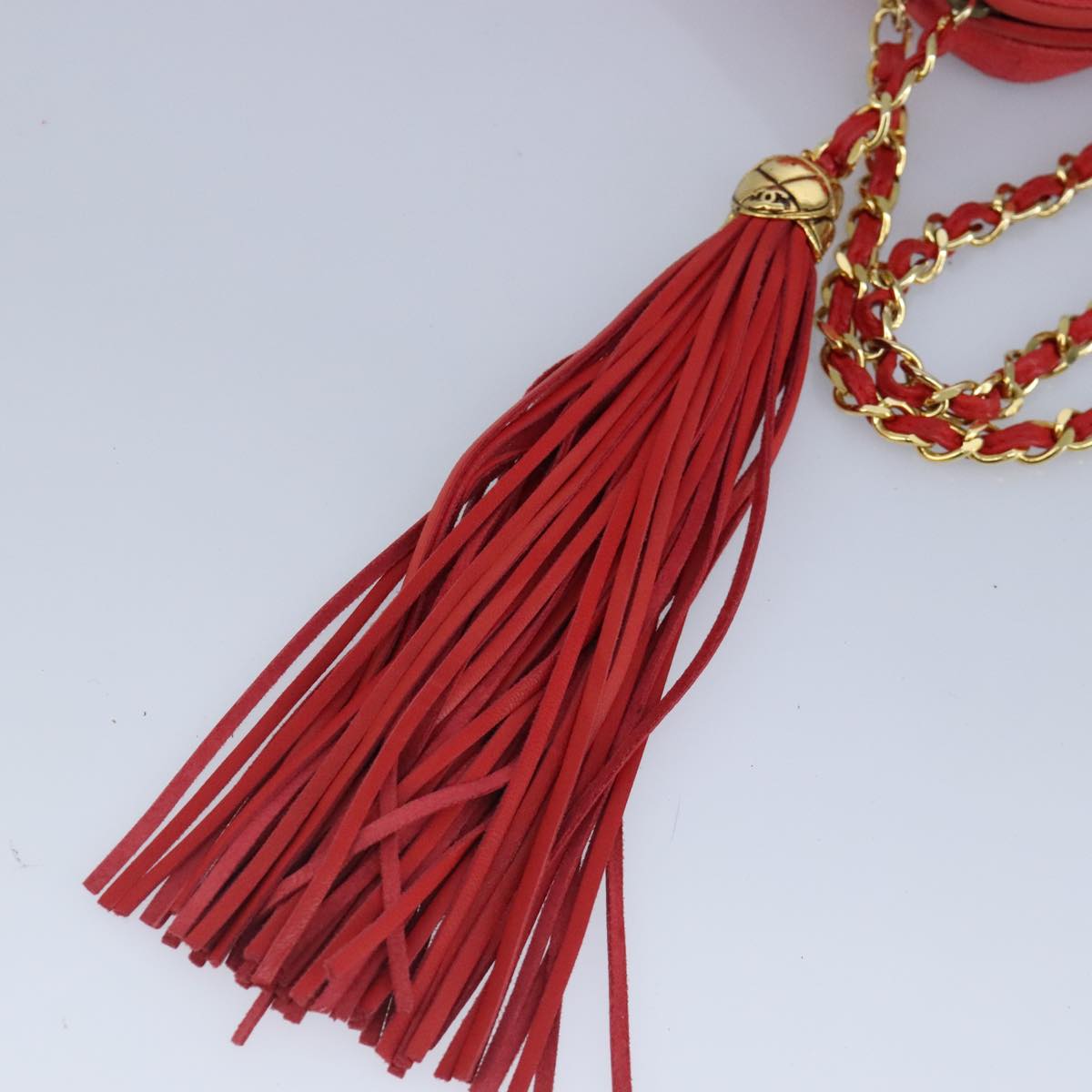 CHANEL Chain Shoulder Bag Canvas Red Gold CC bs19429