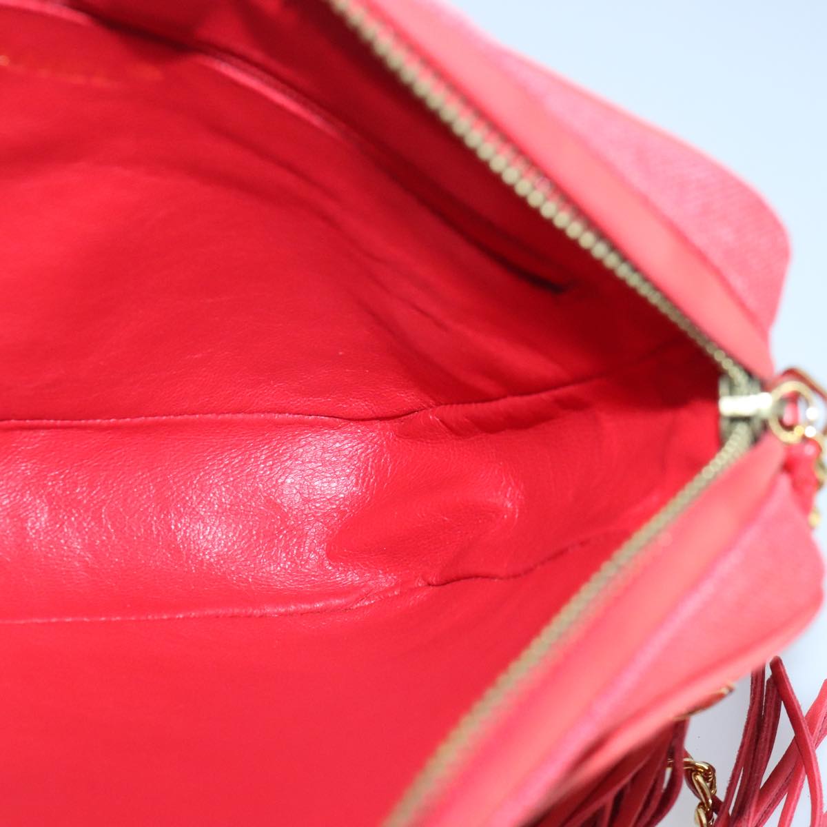 CHANEL Chain Shoulder Bag Canvas Red Gold CC bs19429