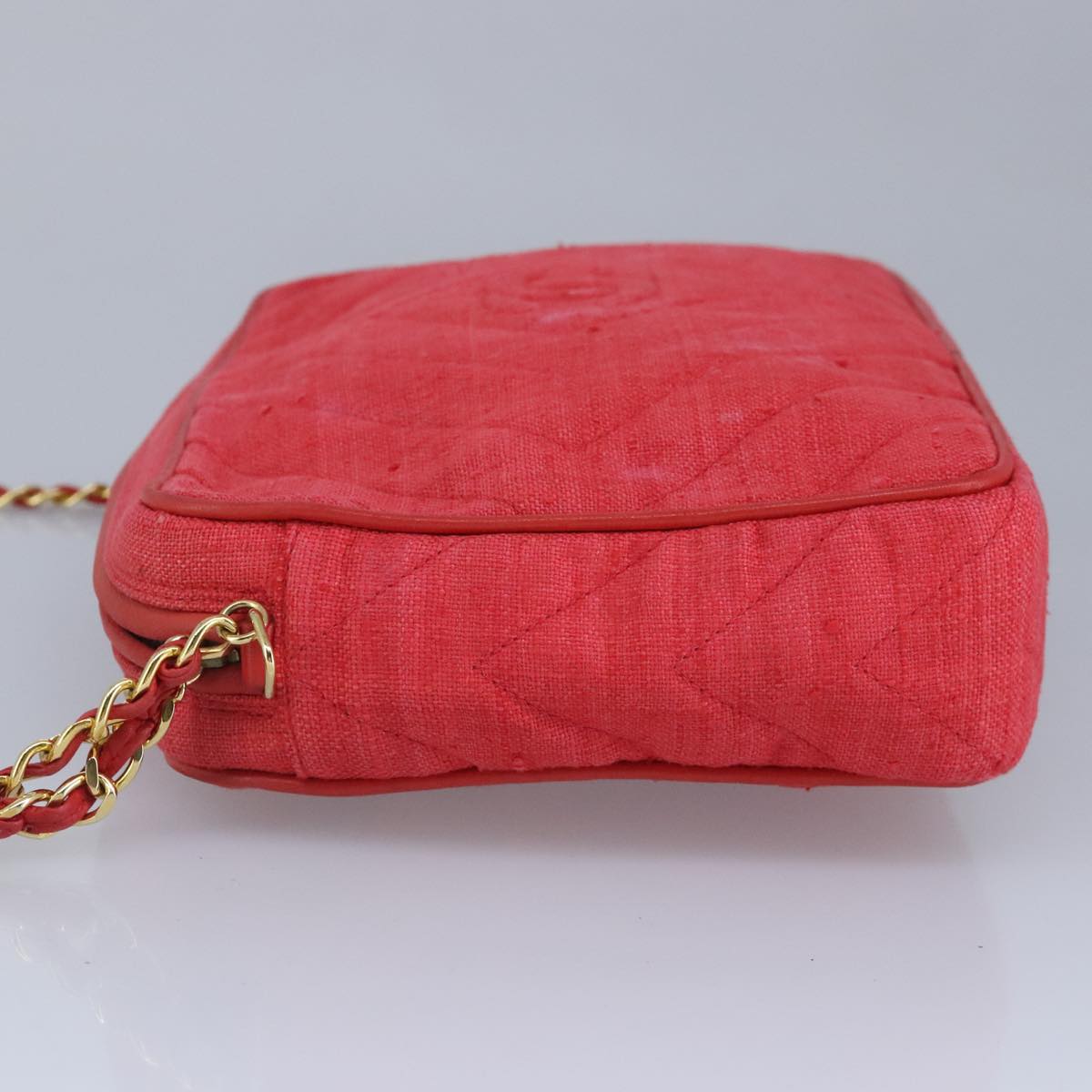 CHANEL Chain Shoulder Bag Canvas Red Gold CC bs19429