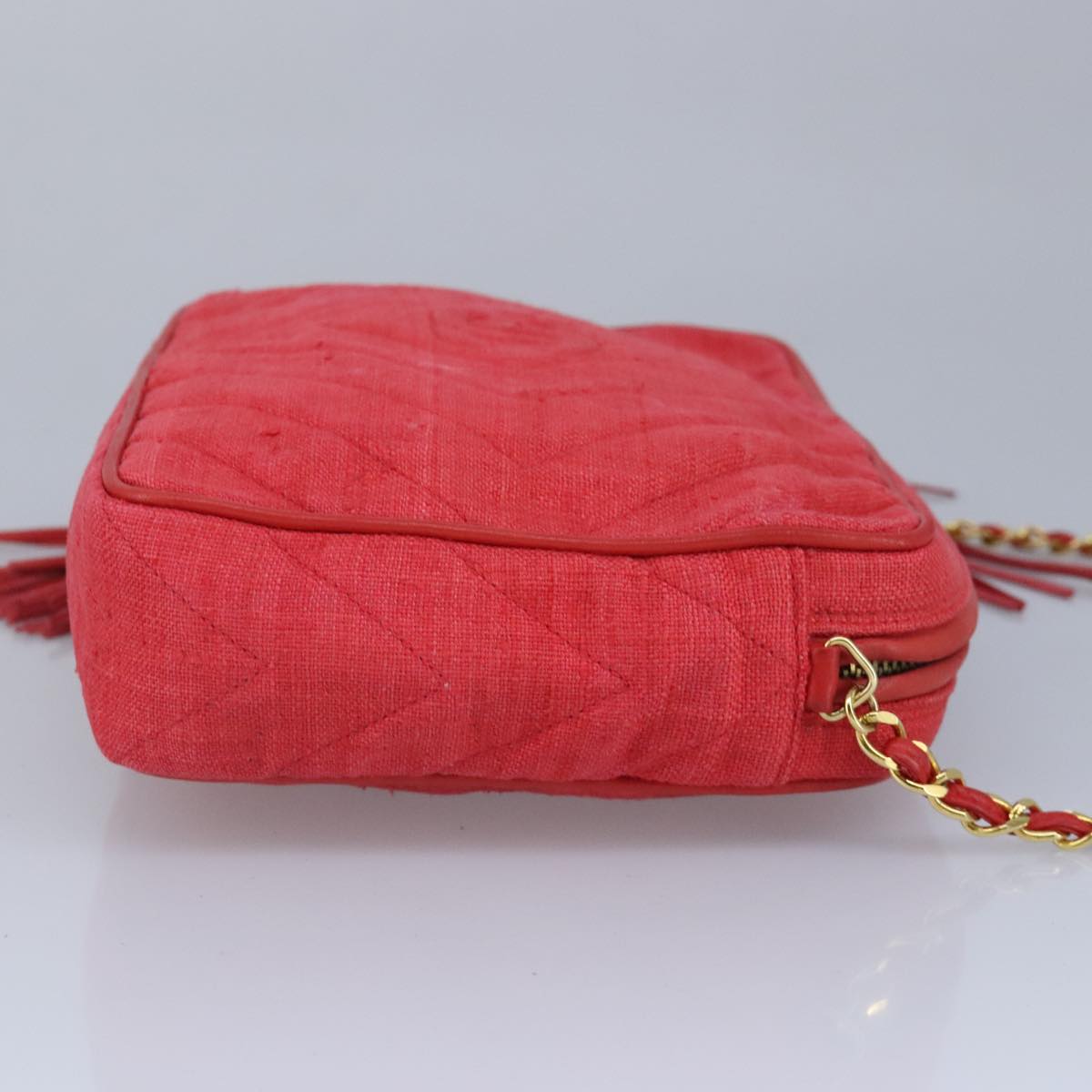 CHANEL Chain Shoulder Bag Canvas Red Gold CC bs19429