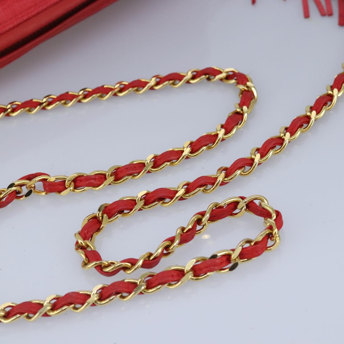 CHANEL Chain Shoulder Bag Canvas Red Gold CC bs19429