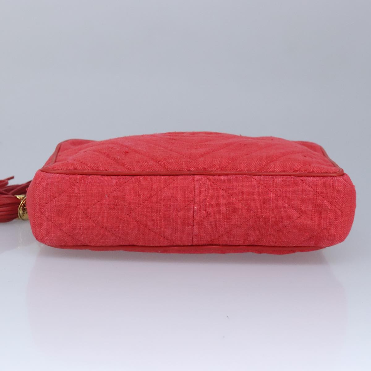 CHANEL Chain Shoulder Bag Canvas Red Gold CC bs19429