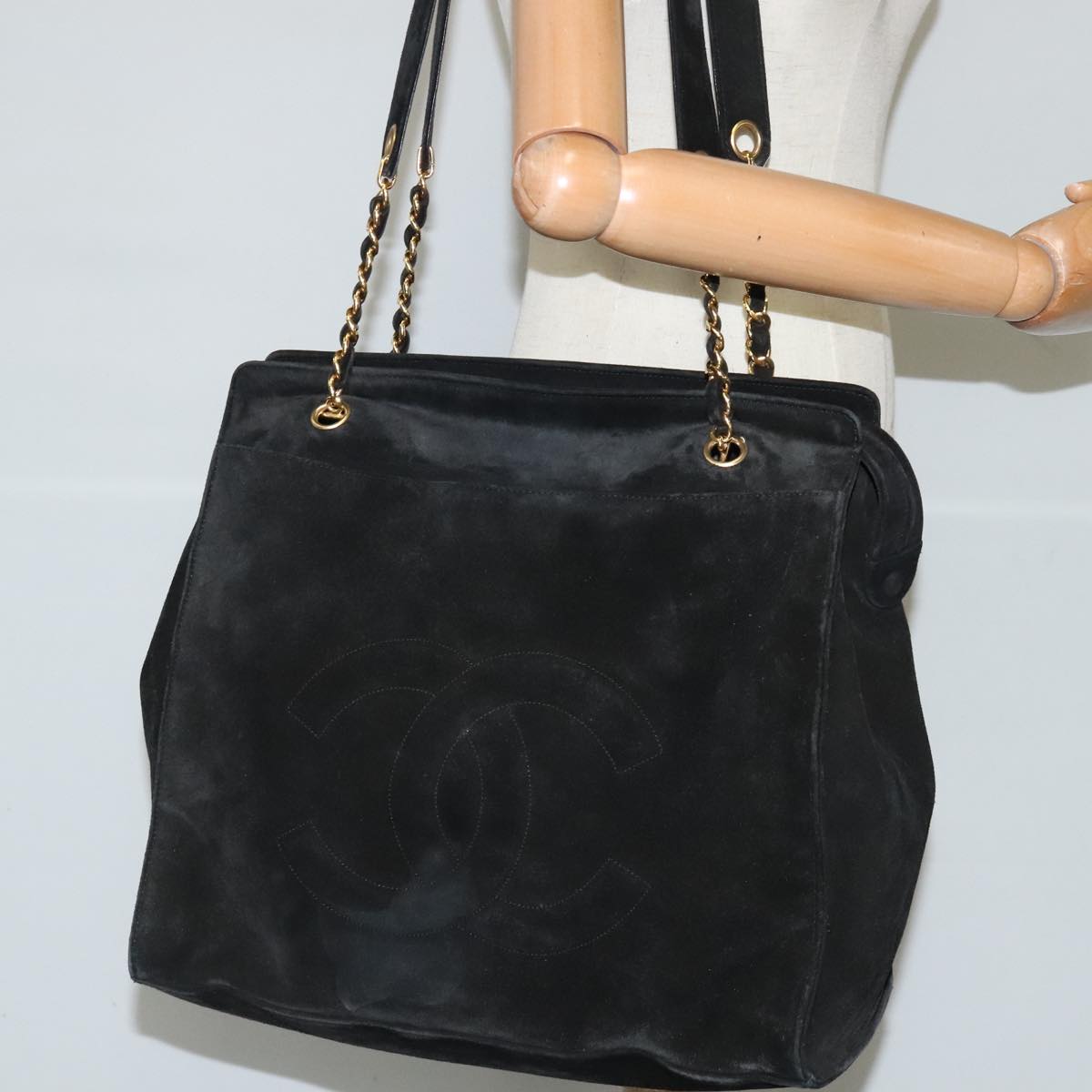 CHANEL COCO Mark Chain Shoulder Bag Suede Black Gold CC bs19433
