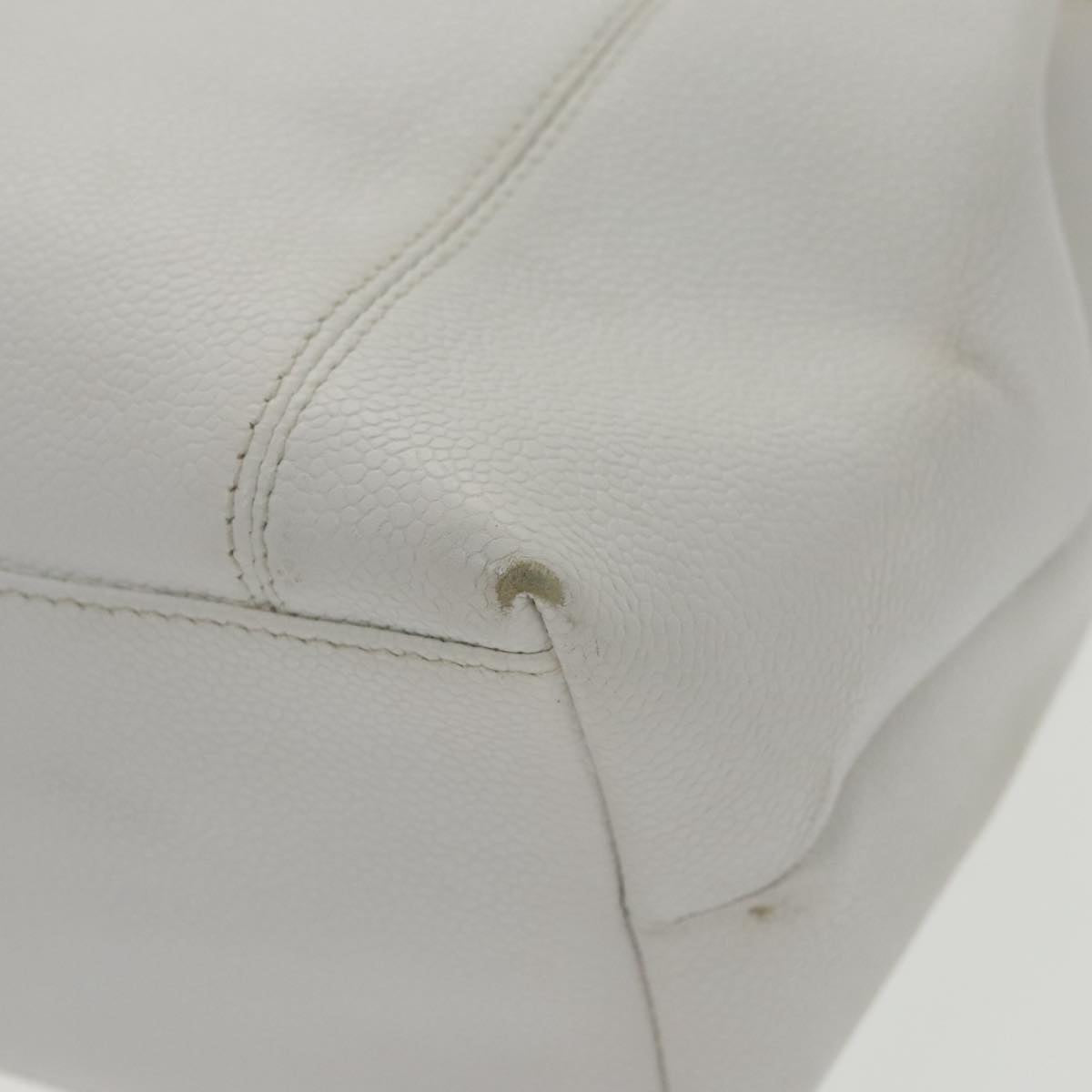 CHANEL Shoulder Bag Caviar Skin White Gold CC bs19456