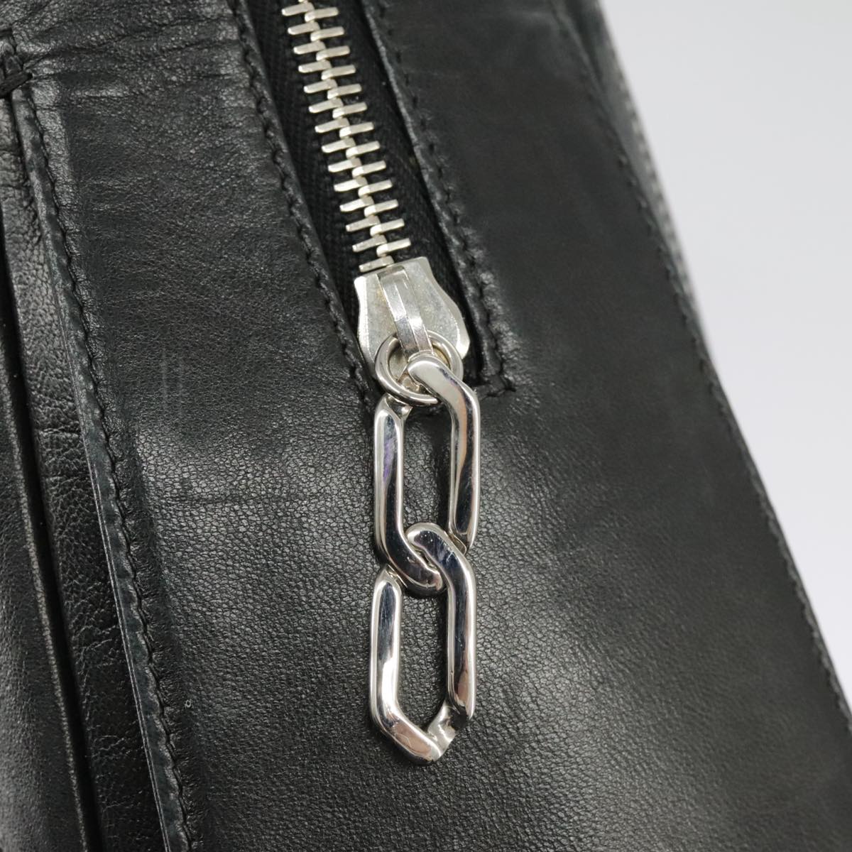 CHANEL Mademoiselle Chain Hand Bag Lamb Skin Silver Black CC bs19458