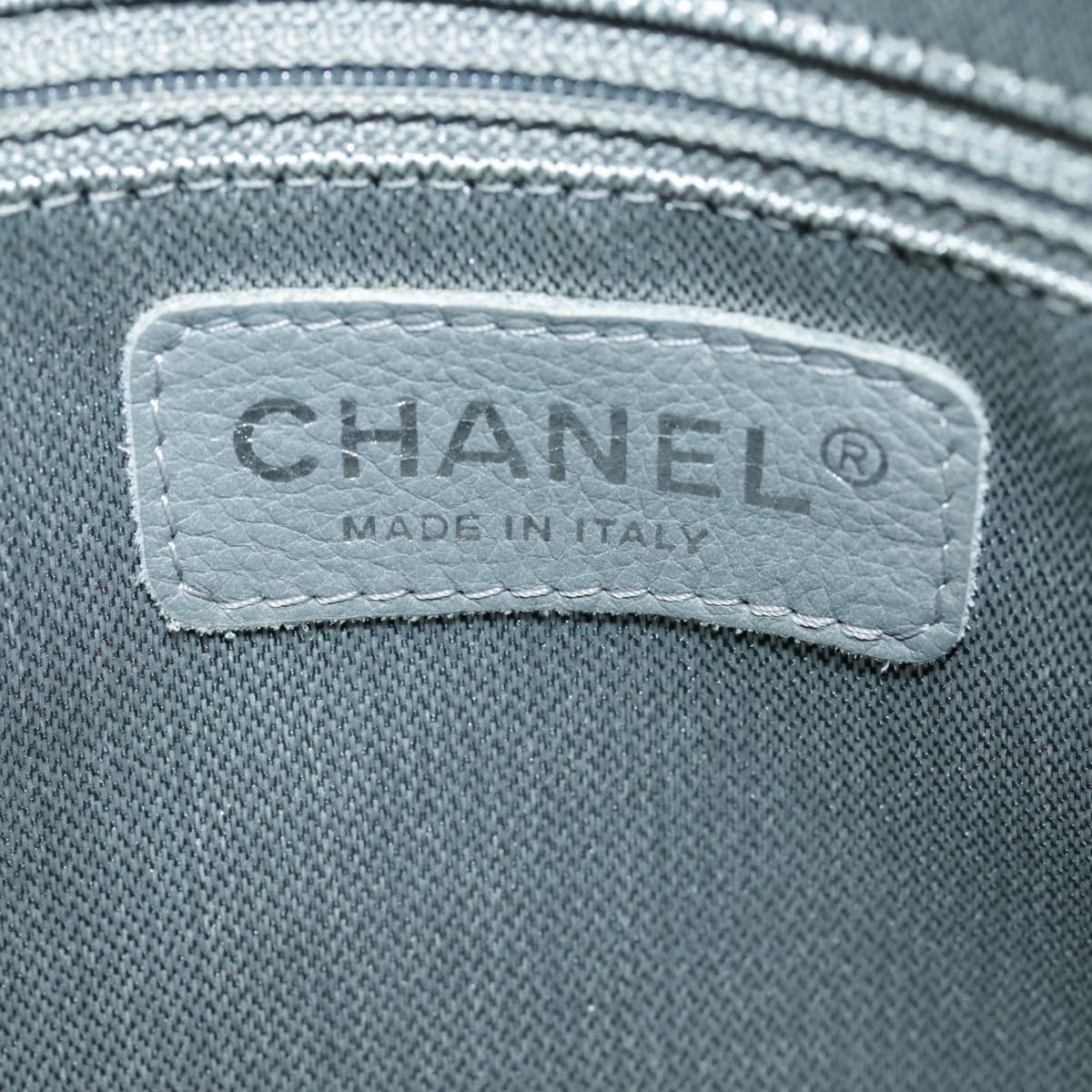 CHANEL Mademoiselle Chain Hand Bag Lamb Skin Silver Black CC bs19458