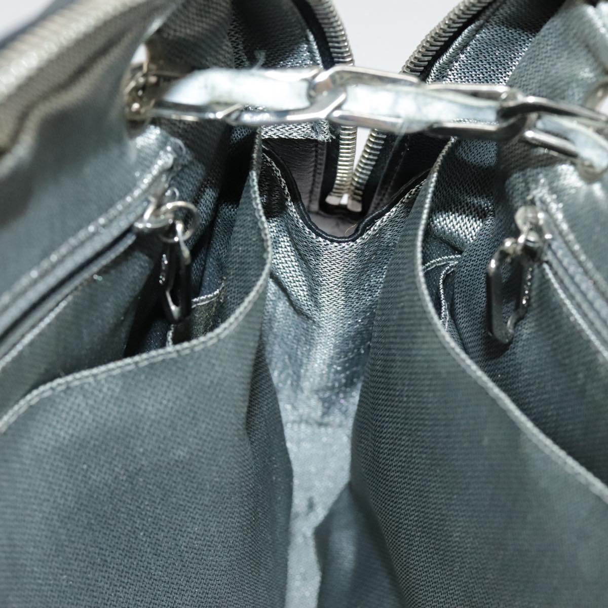 CHANEL Mademoiselle Chain Hand Bag Lamb Skin Silver Black CC bs19458