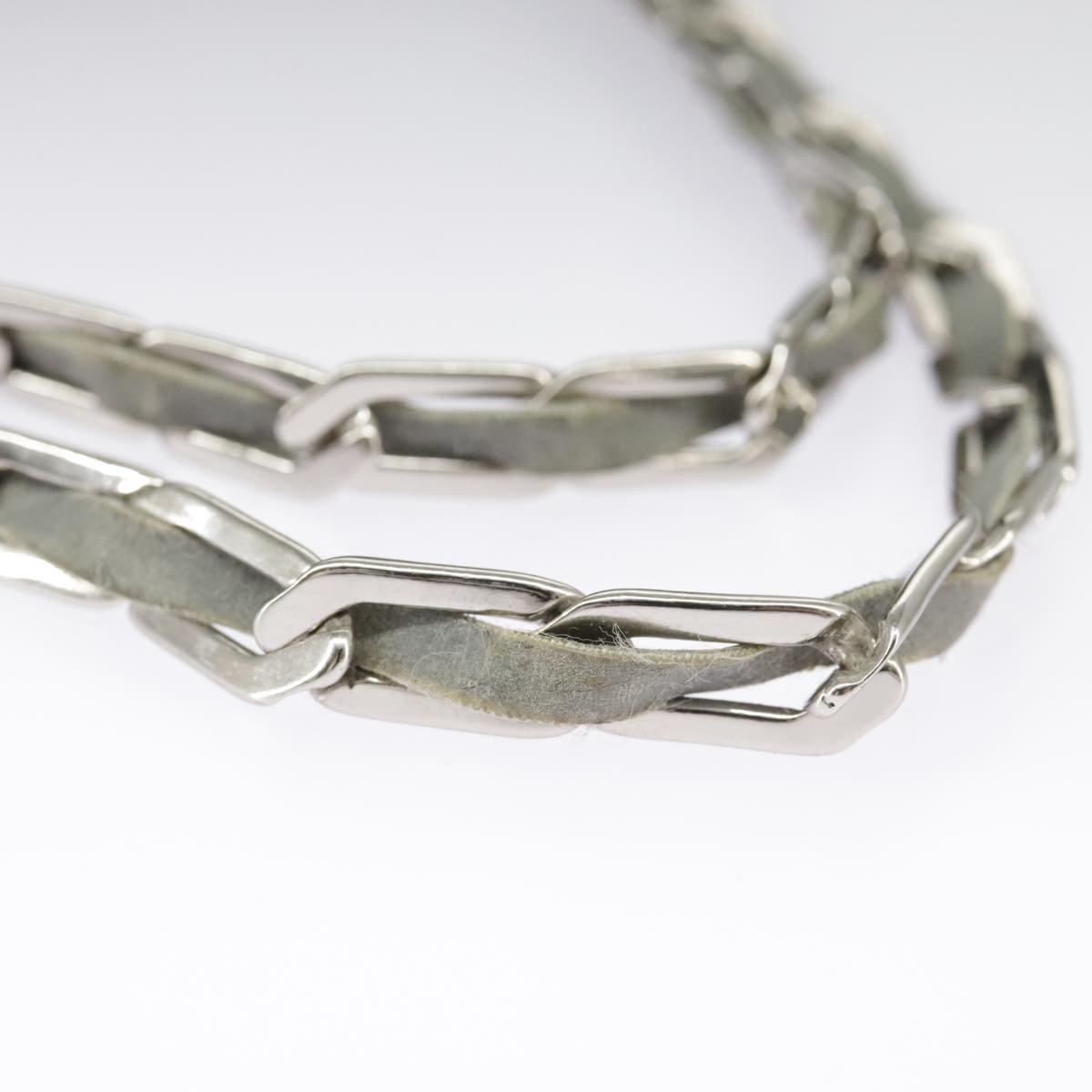 CHANEL Mademoiselle Chain Hand Bag Lamb Skin Silver Black CC bs19458
