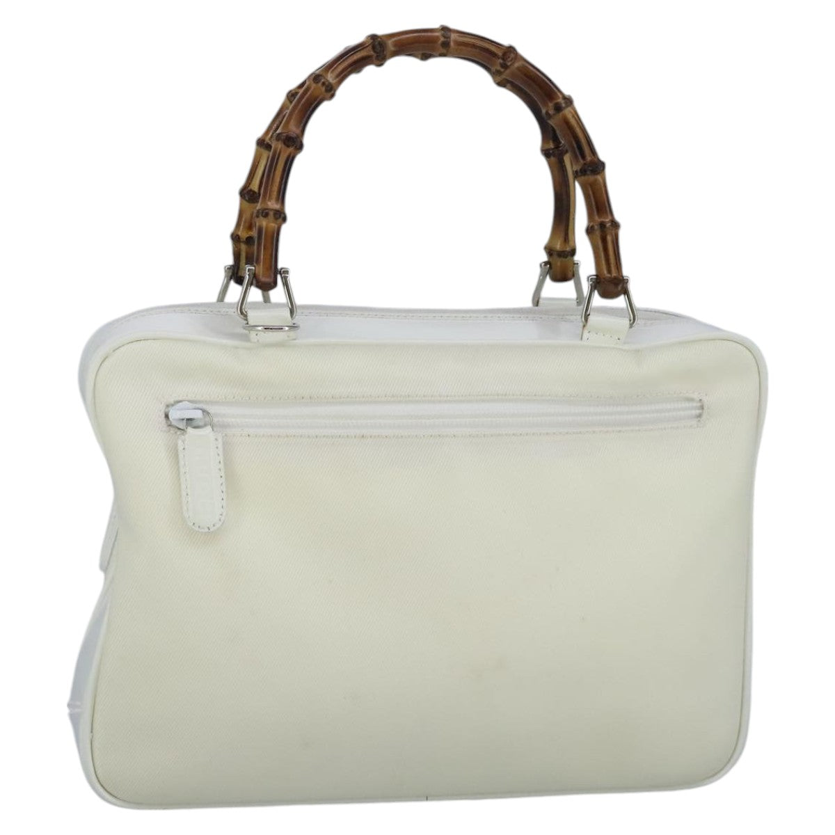 GUCCI Bamboo Hand Bag Nylon Leather White Silver 000 2040 0538 bs19480