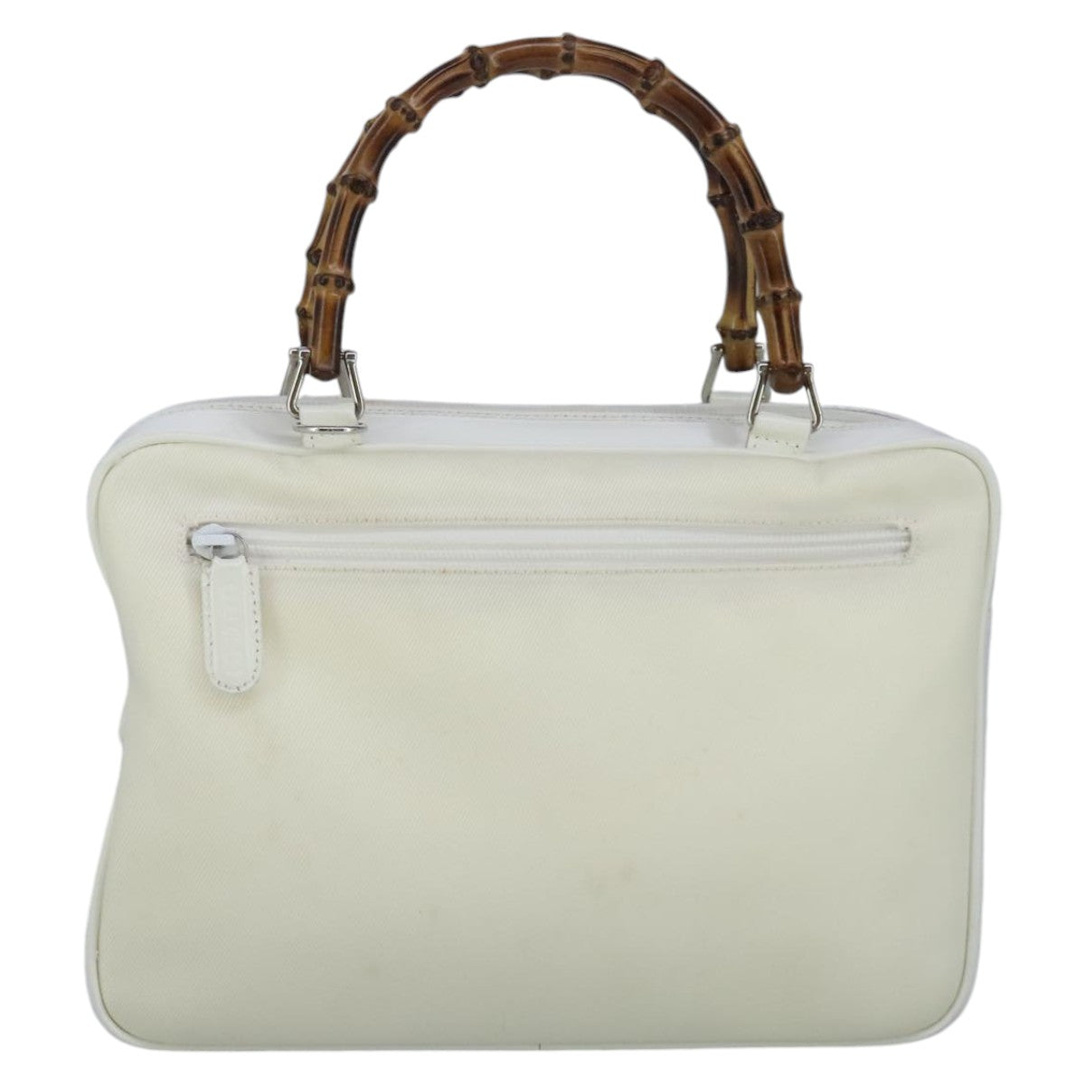 GUCCI Bamboo Hand Bag Nylon Leather White Silver 000 2040 0538 bs19480