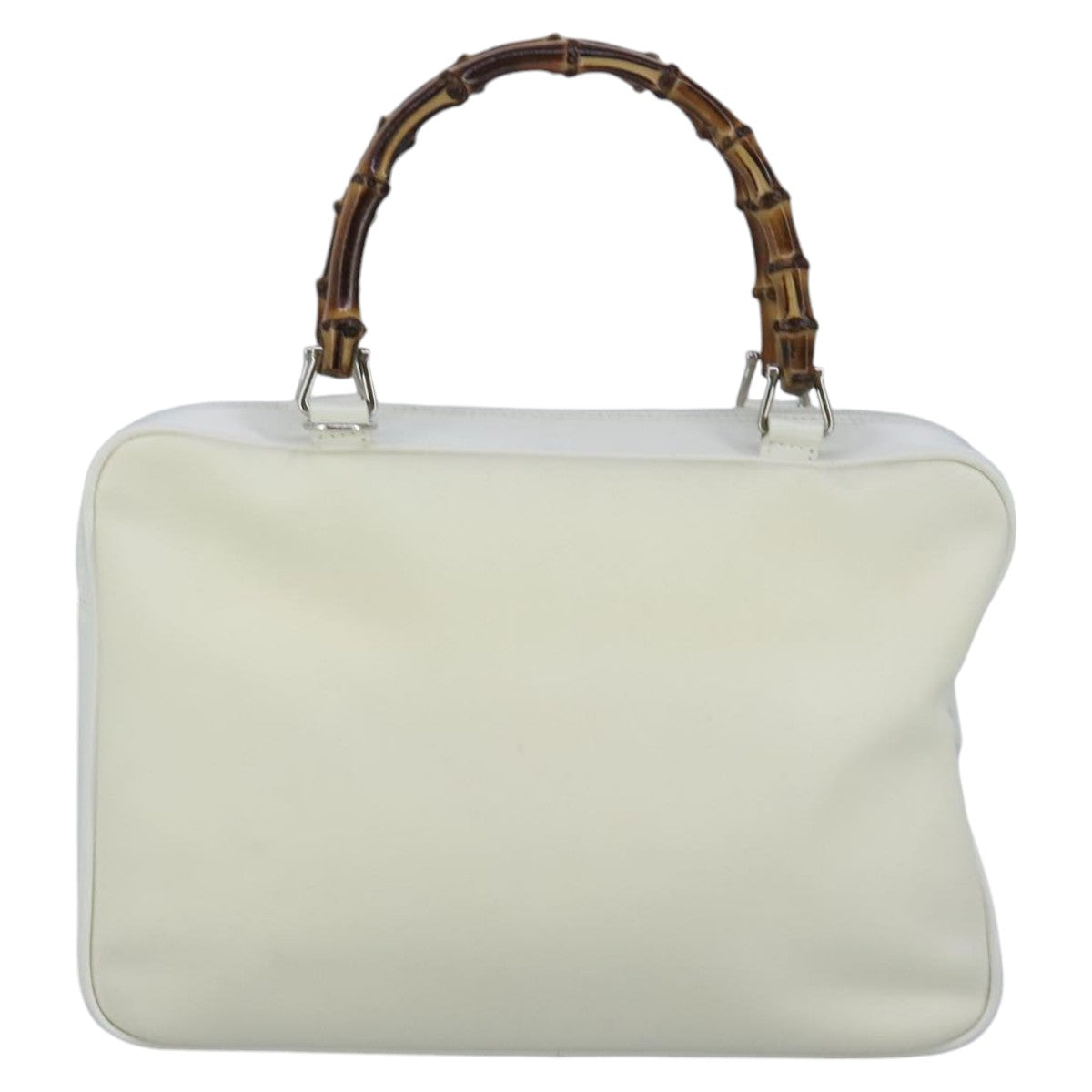 GUCCI Bamboo Hand Bag Nylon Leather White Silver 000 2040 0538 bs19480