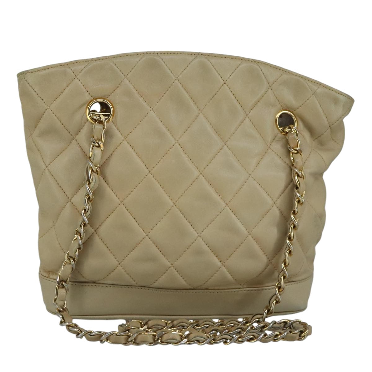 CHANEL Matelasse Chain Shoulder Bag Lamb Skin Beige Gold CC bs19648