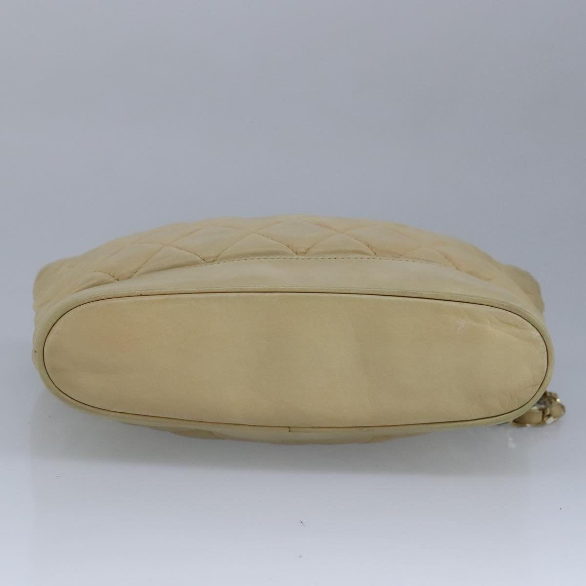CHANEL Matelasse Chain Shoulder Bag Lamb Skin Beige Gold CC bs19648