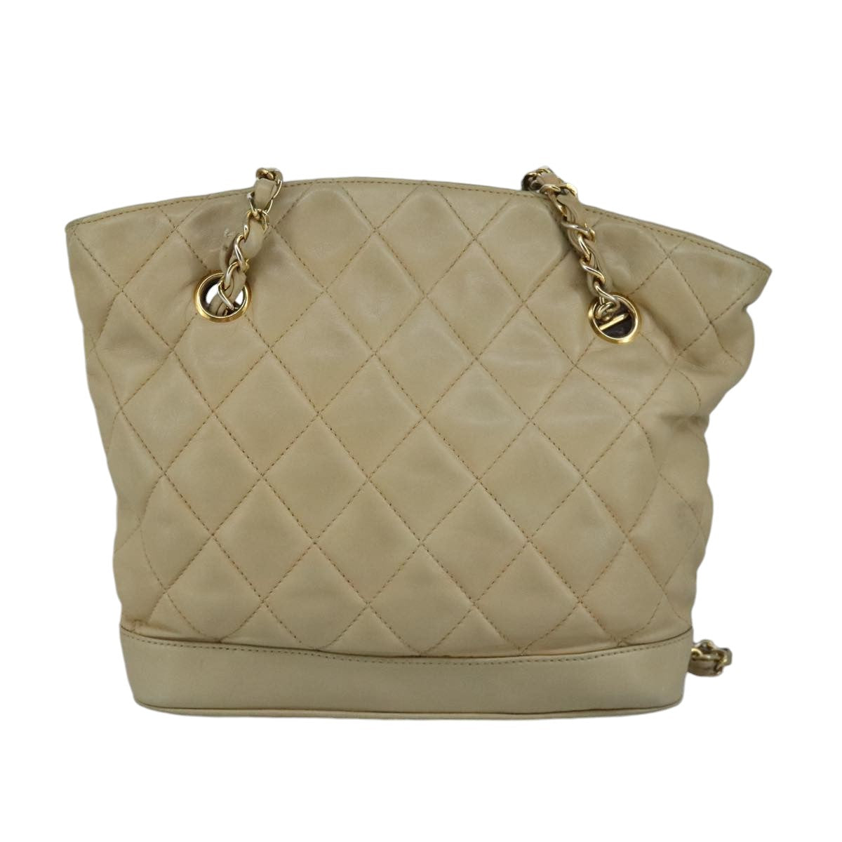 CHANEL Matelasse Chain Shoulder Bag Lamb Skin Beige Gold CC bs19648