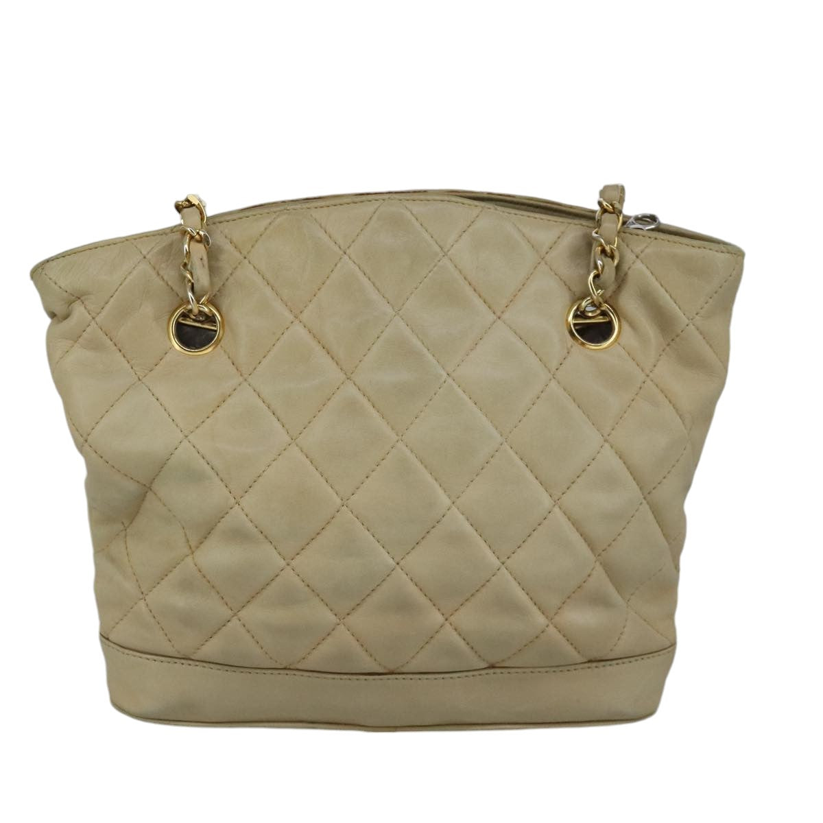 CHANEL Matelasse Chain Shoulder Bag Lamb Skin Beige Gold CC bs19648