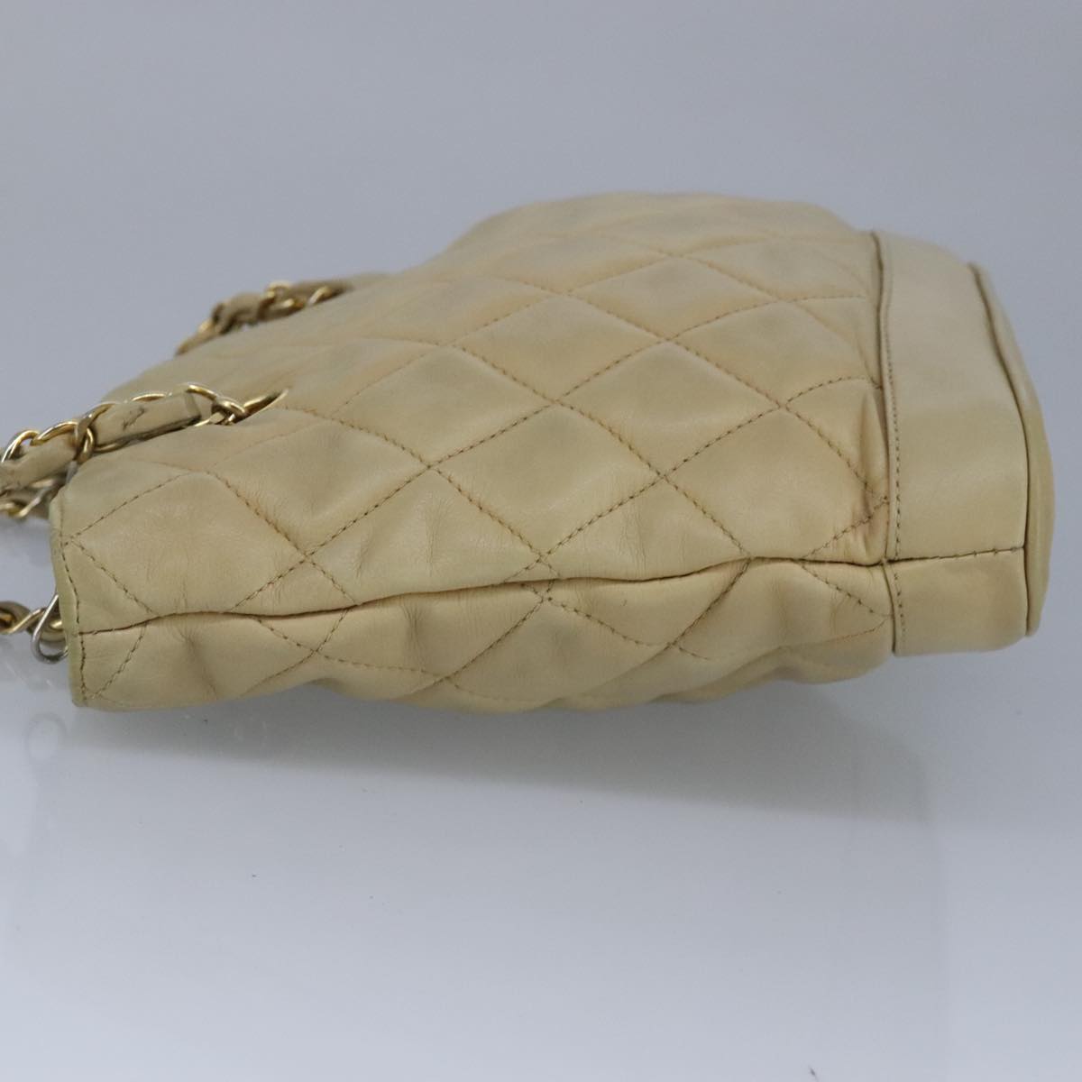 CHANEL Matelasse Chain Shoulder Bag Lamb Skin Beige Gold CC bs19648