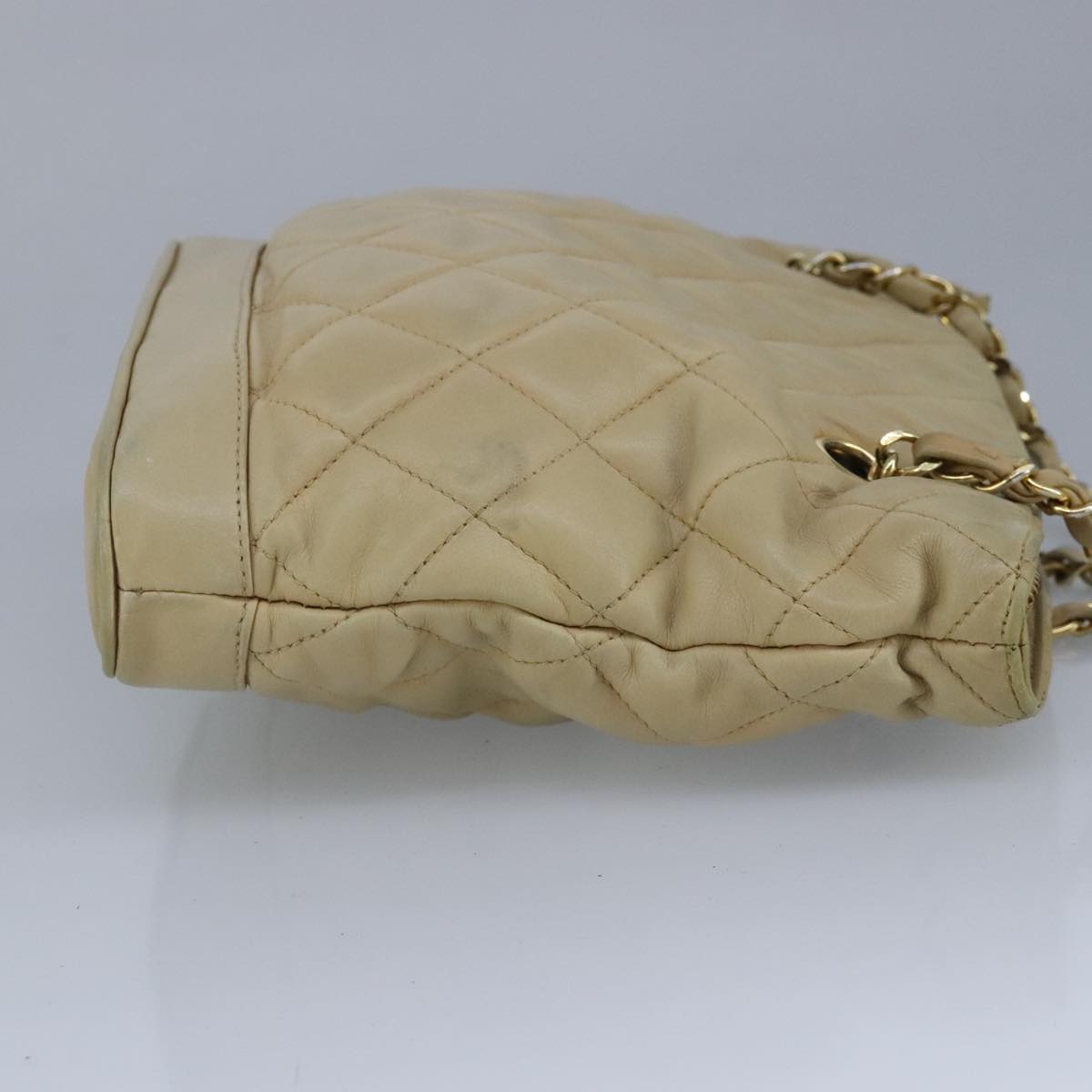 CHANEL Matelasse Chain Shoulder Bag Lamb Skin Beige Gold CC bs19648