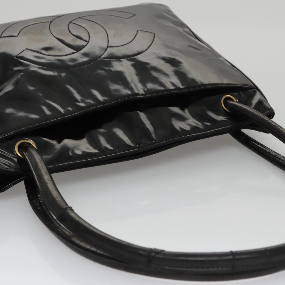 CHANEL Tote Bag Patent Leather Black Gold CC bs19813