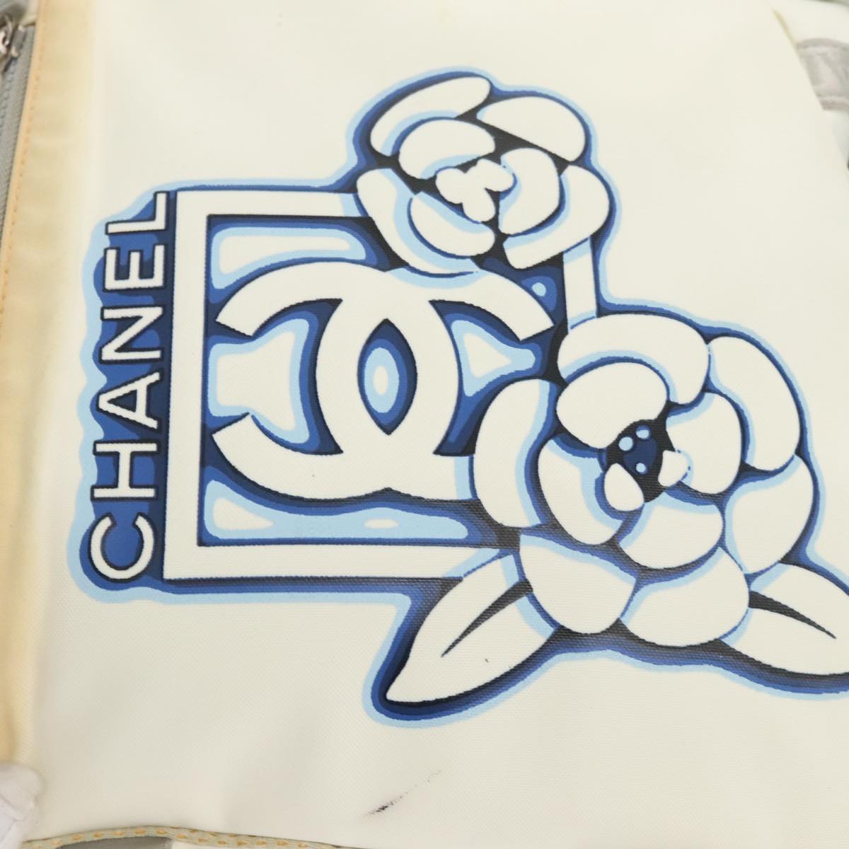 CHANEL Sports Tote Bag Nylon White Silver CC bs19989