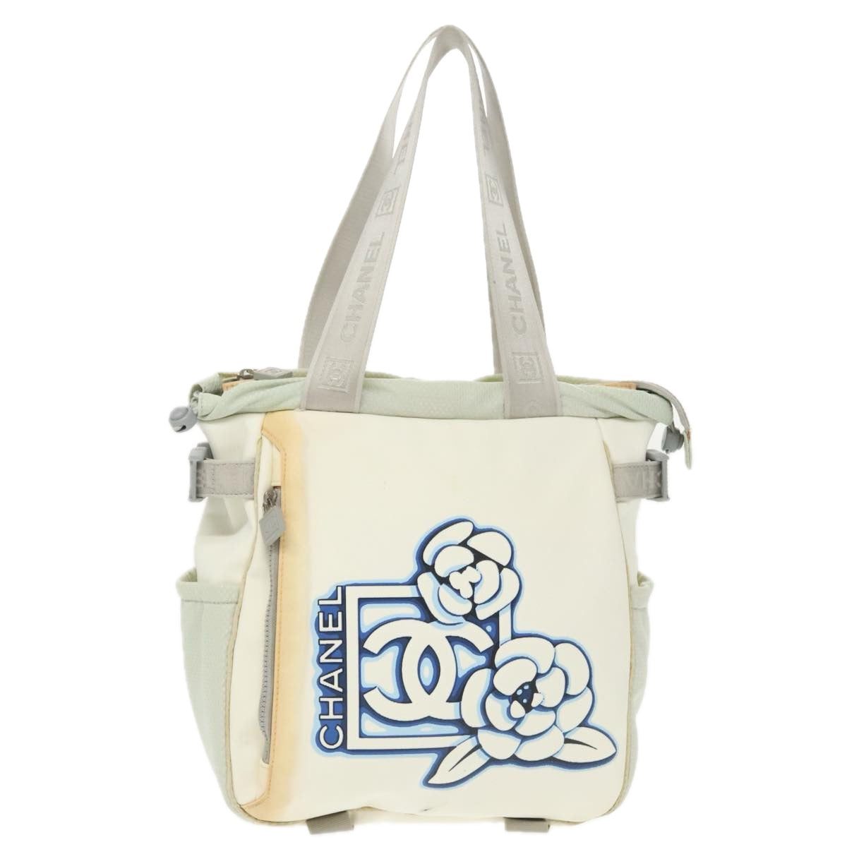CHANEL Sports Tote Bag Nylon White Silver CC bs19989