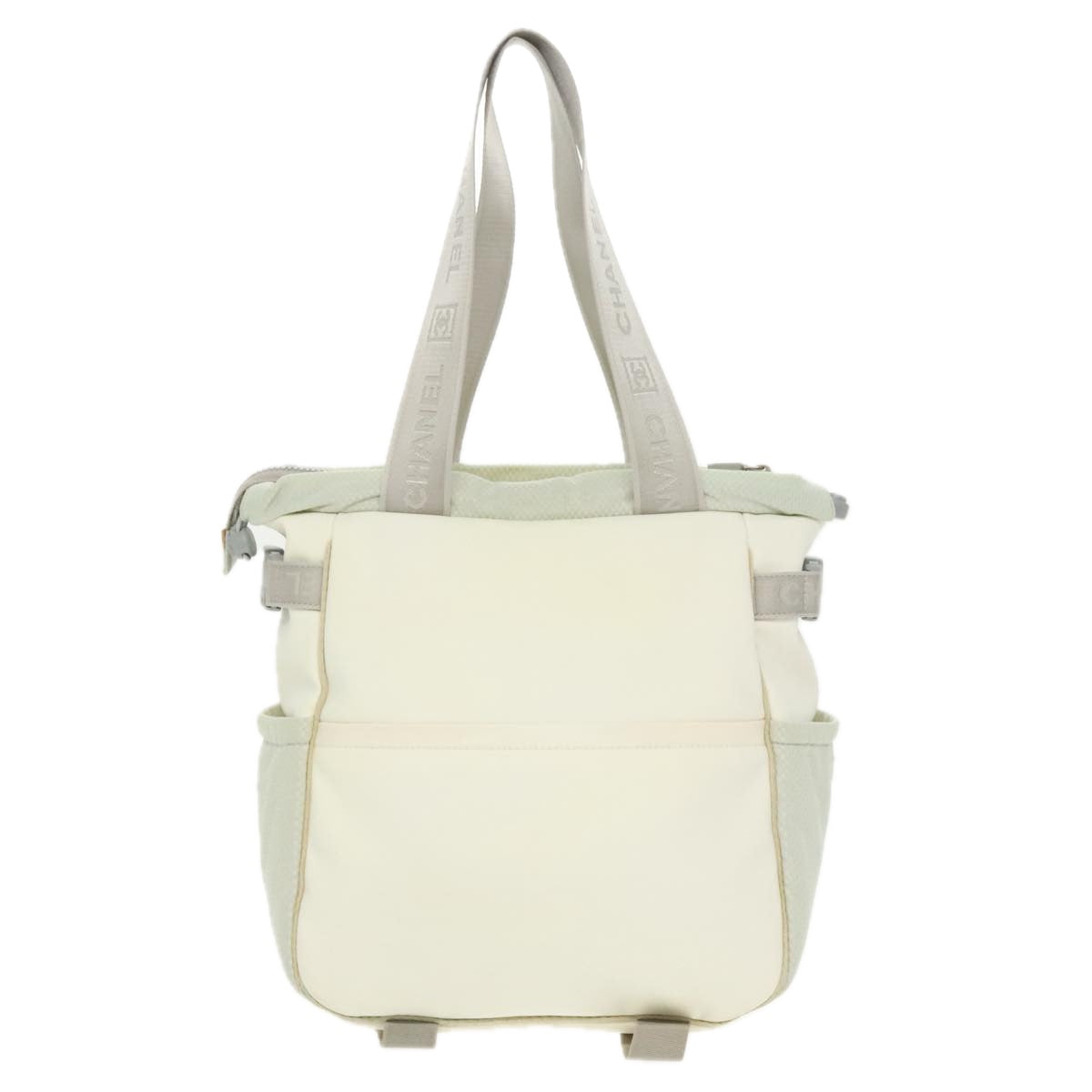CHANEL Sports Tote Bag Nylon White Silver CC bs19989