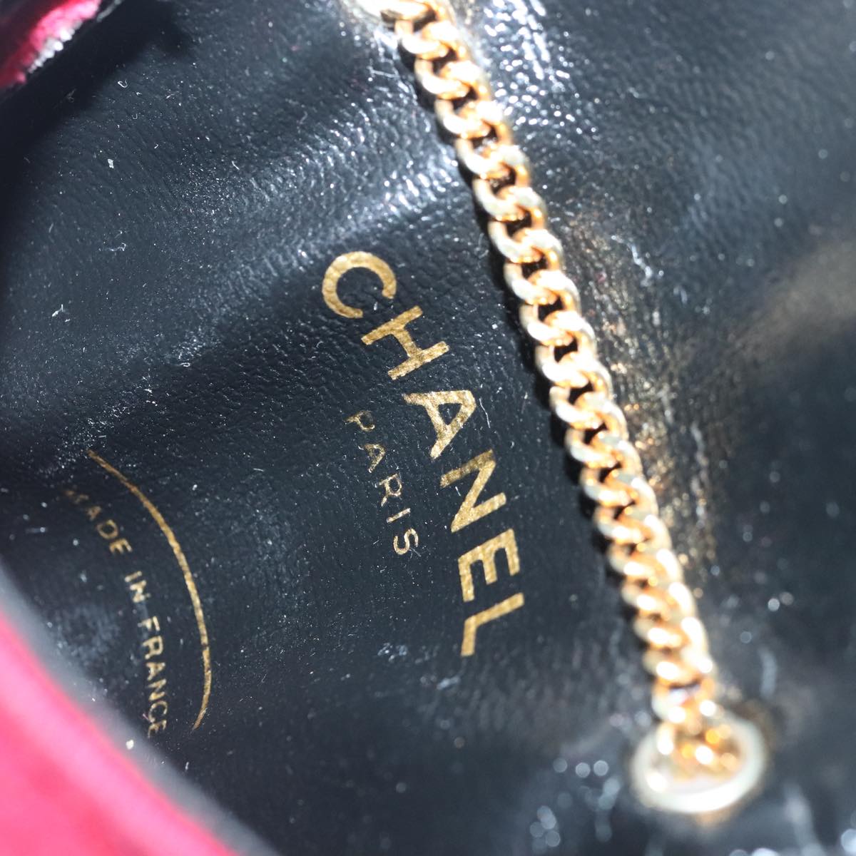 CHANEL Matelasse Necklace Pouch cotton Red Gold CC bs20086