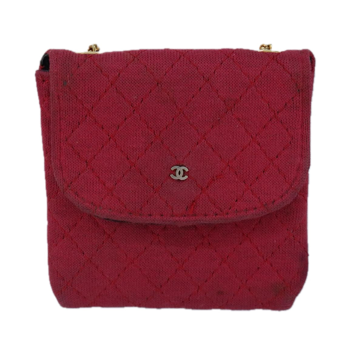 CHANEL Matelasse Necklace Pouch cotton Red Gold CC bs20086