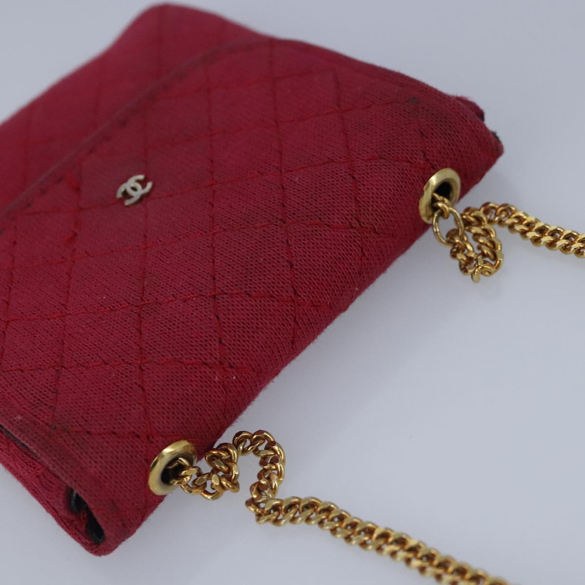 CHANEL Matelasse Necklace Pouch cotton Red Gold CC bs20086