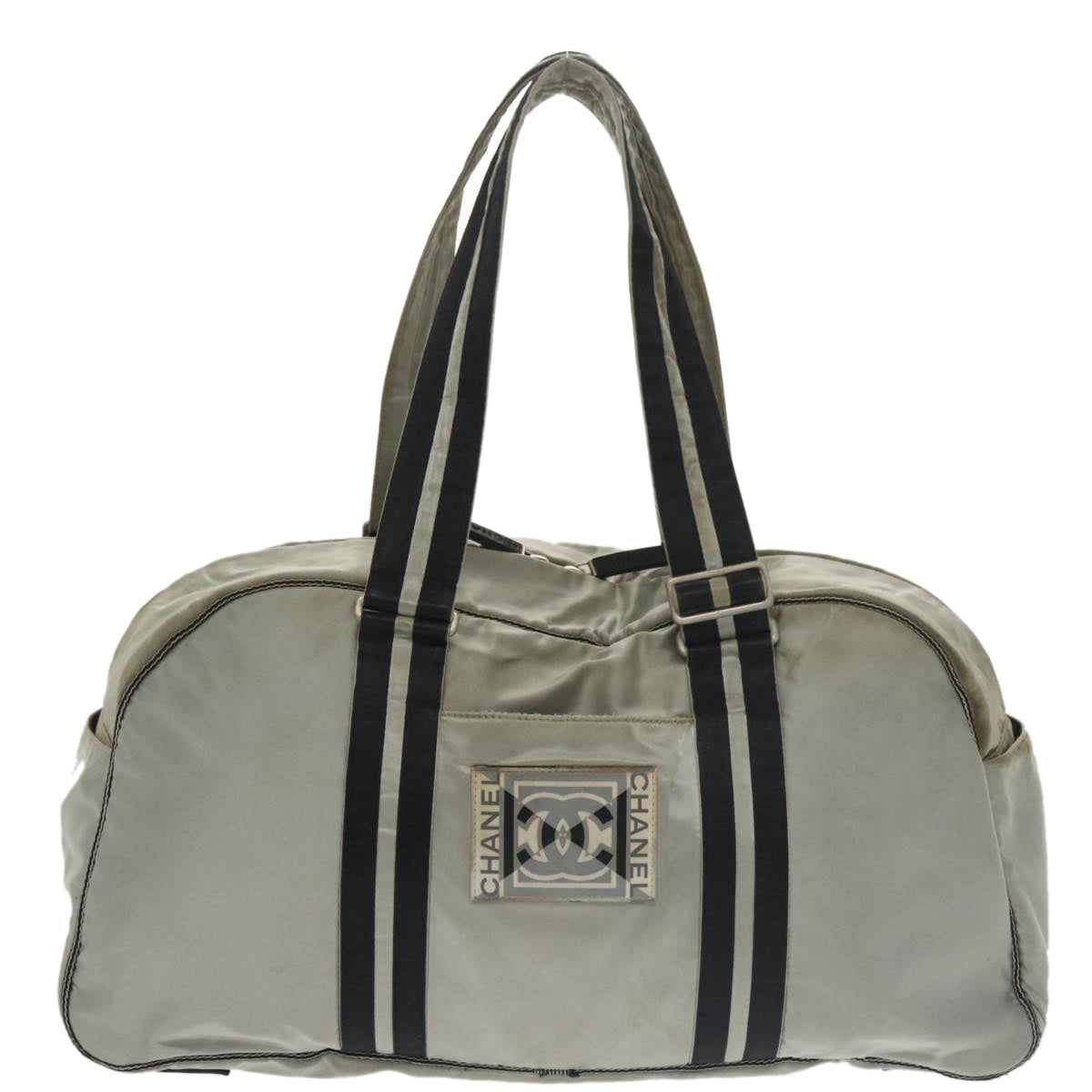 CHANEL Sports Boston Bag Canvas Silver Black CC bs20164