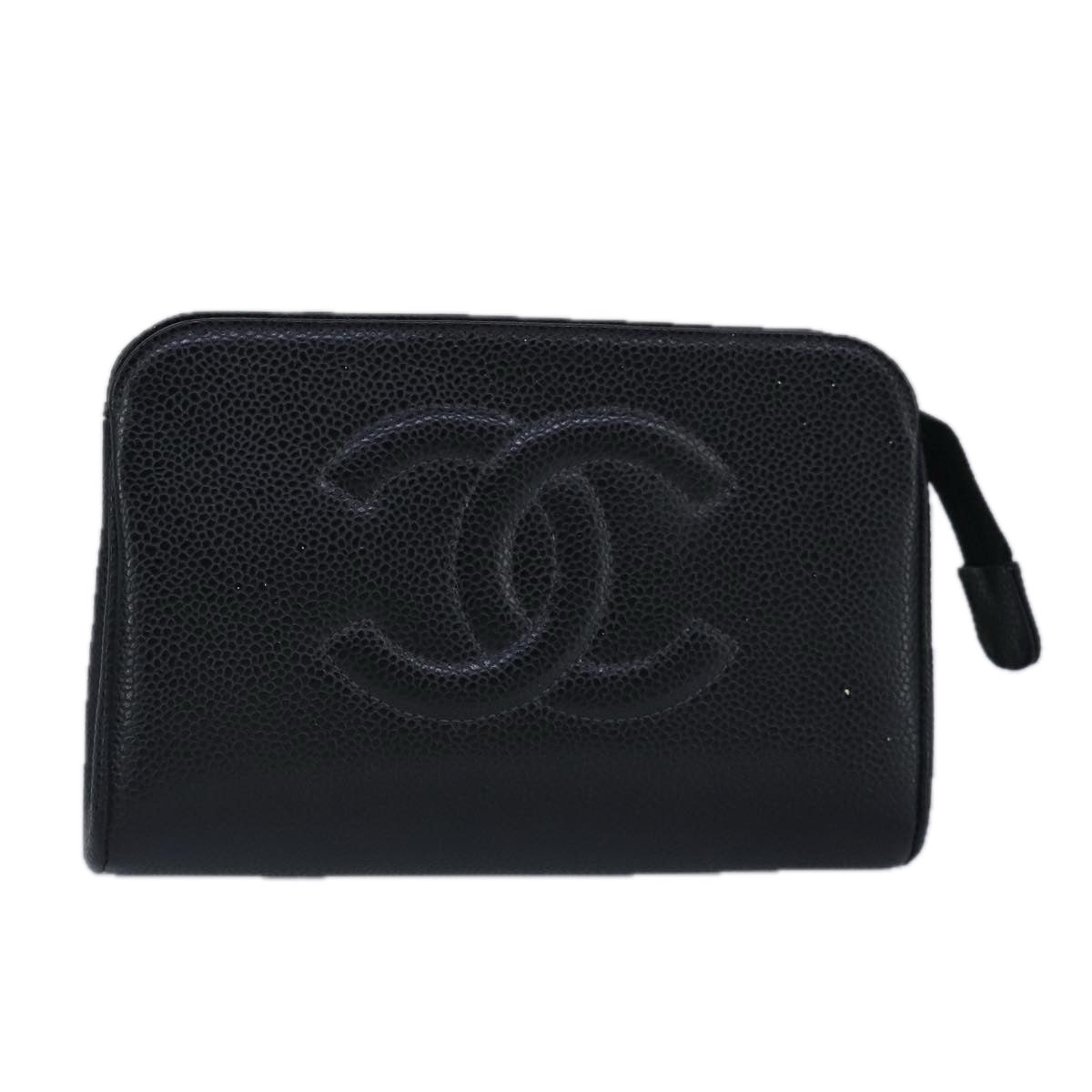 CHANEL COCO Mark Pouch Caviar Skin Black Gold CC bs20200
