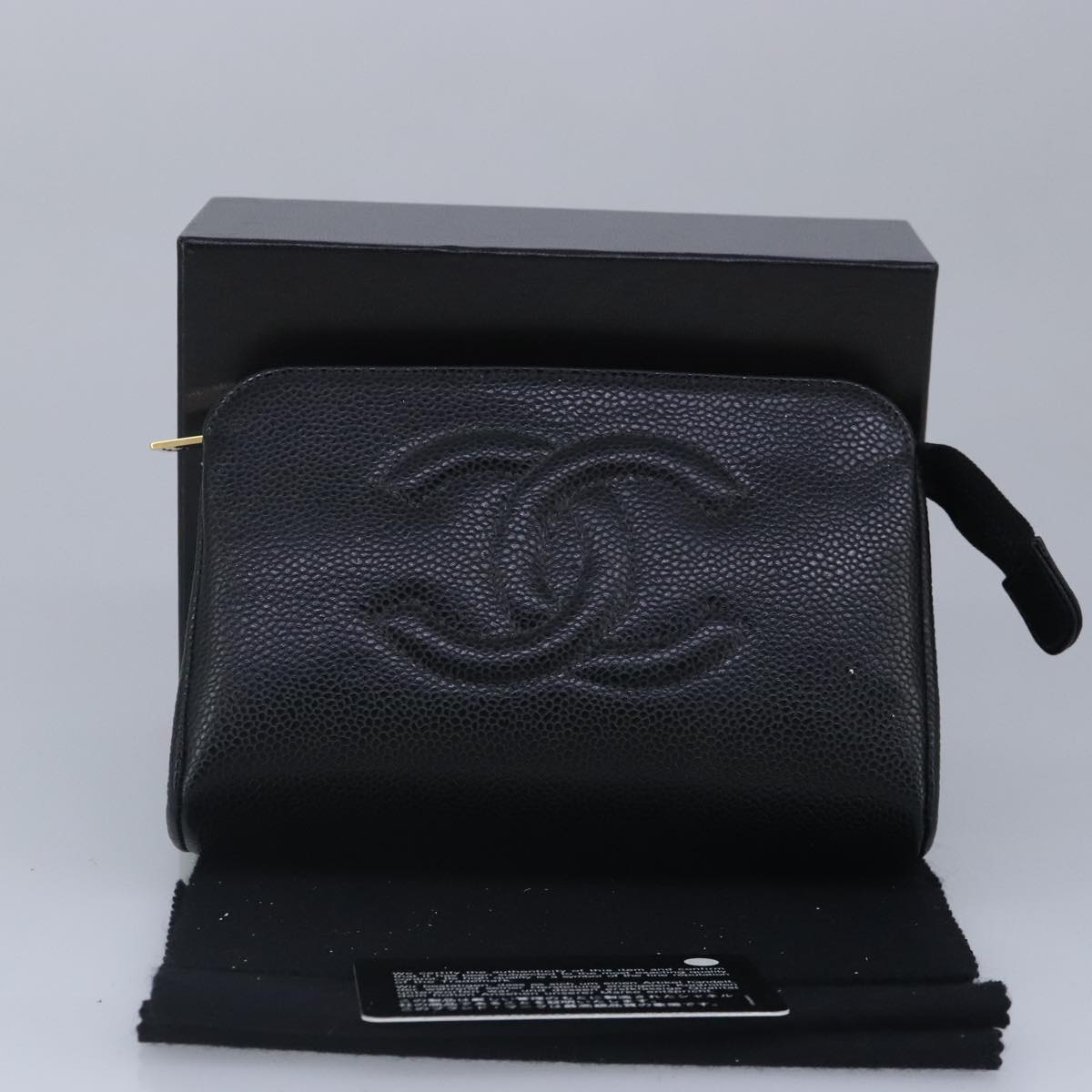 CHANEL COCO Mark Pouch Caviar Skin Black Gold CC bs20200