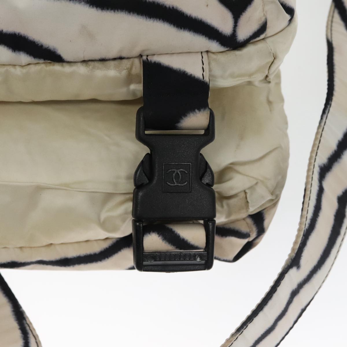 CHANEL Sports Shoulder Bag Nylon White Black Silver CC bs20241