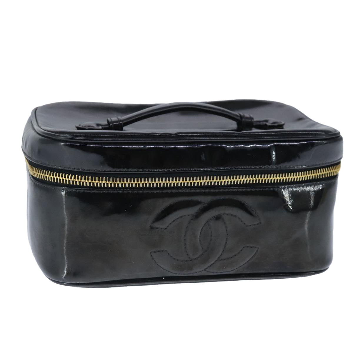 CHANEL Vanity Pouch Enamel Black Gold CC bs20306