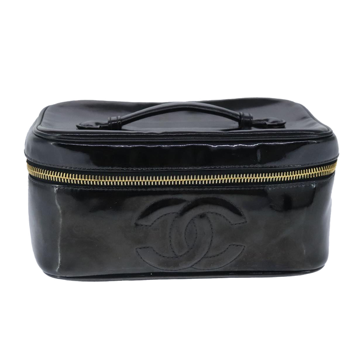 CHANEL Vanity Pouch Enamel Black Gold CC bs20306