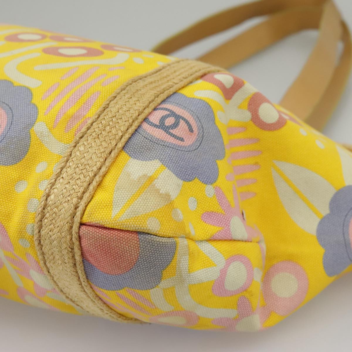 CHANEL High Summer Tote Bag Canvas Yellow Silver CC bs20423
