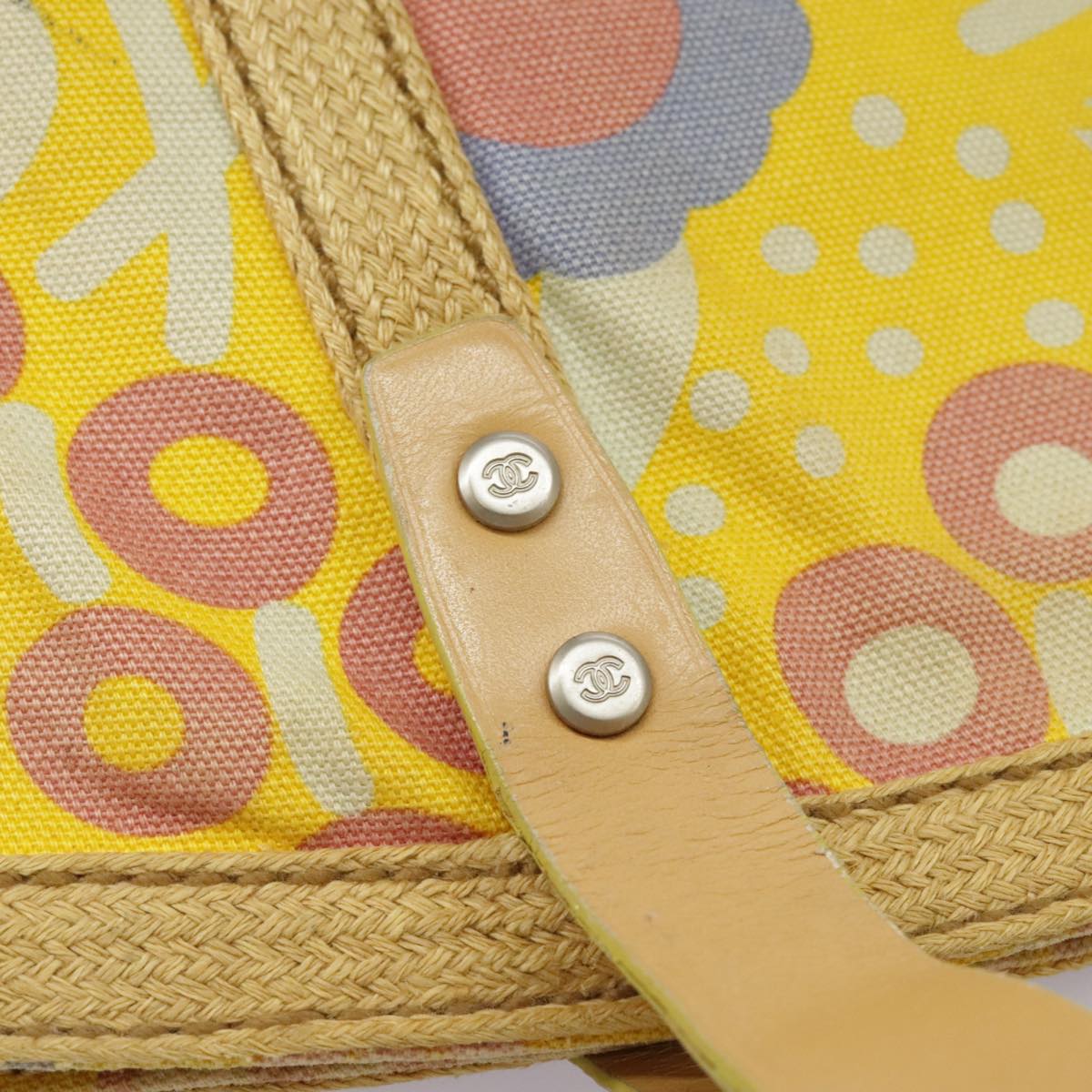 CHANEL High Summer Tote Bag Canvas Yellow Silver CC bs20423