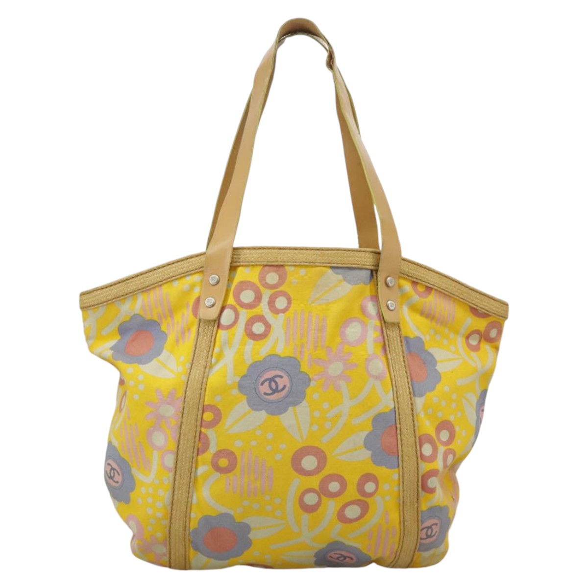 CHANEL High Summer Tote Bag Canvas Yellow Silver CC bs20423