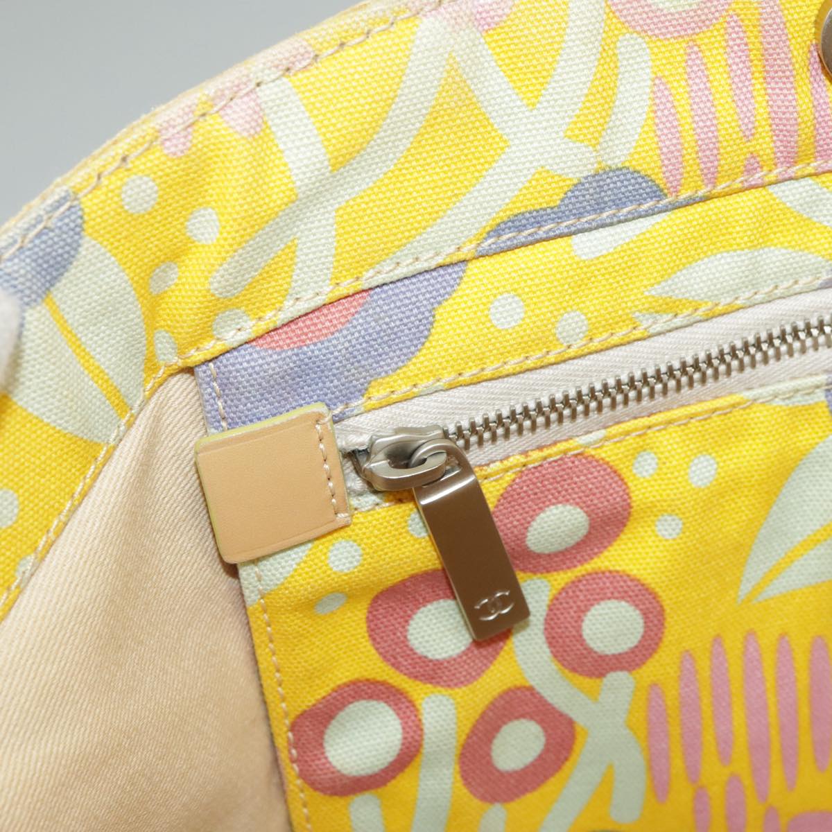 CHANEL High Summer Tote Bag Canvas Yellow Silver CC bs20423