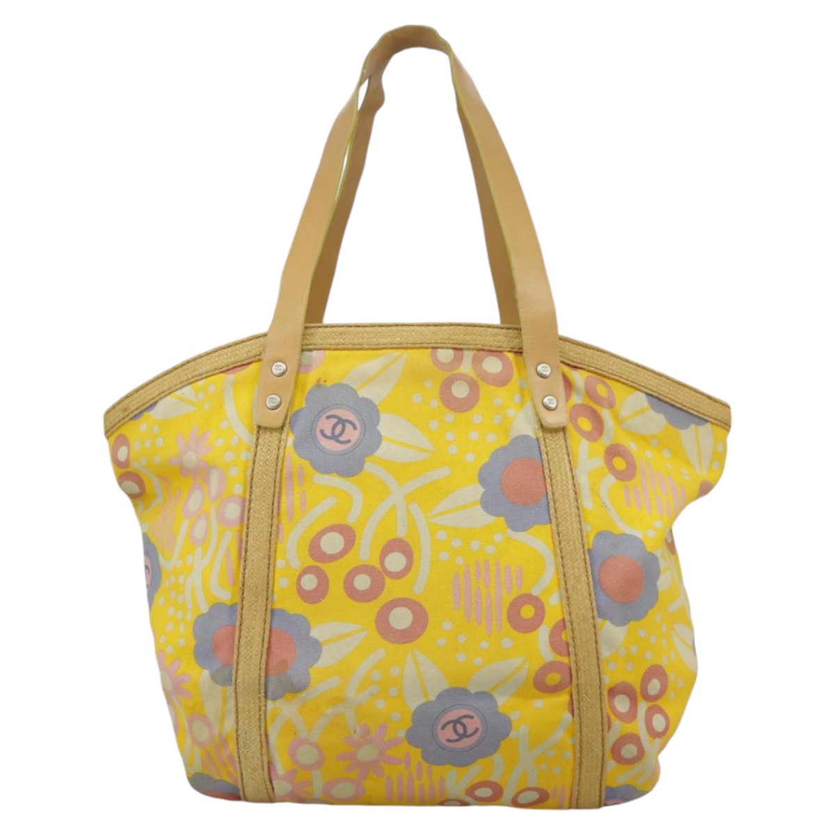 CHANEL High Summer Tote Bag Canvas Yellow Silver CC bs20423