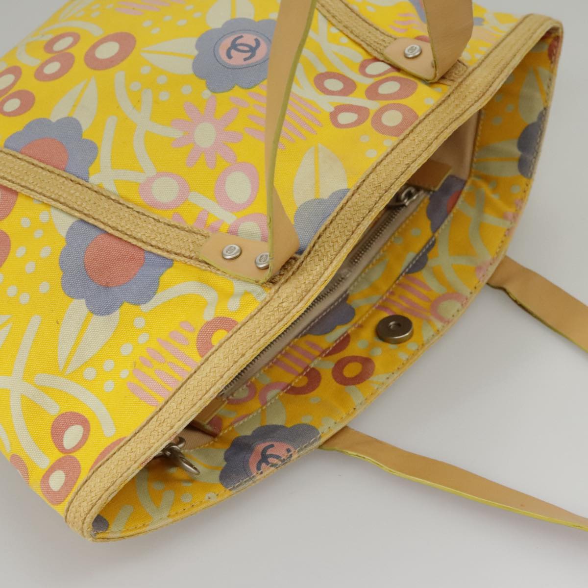 CHANEL High Summer Tote Bag Canvas Yellow Silver CC bs20423