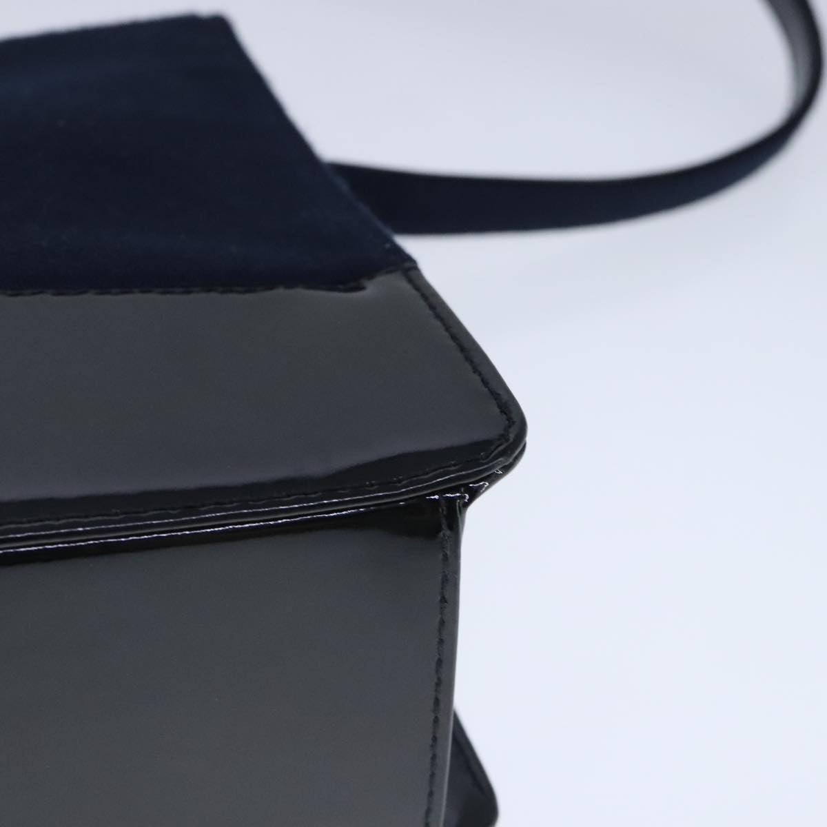CHANEL Shoulder Bag Cotton Leather Navy Black CC bs20475