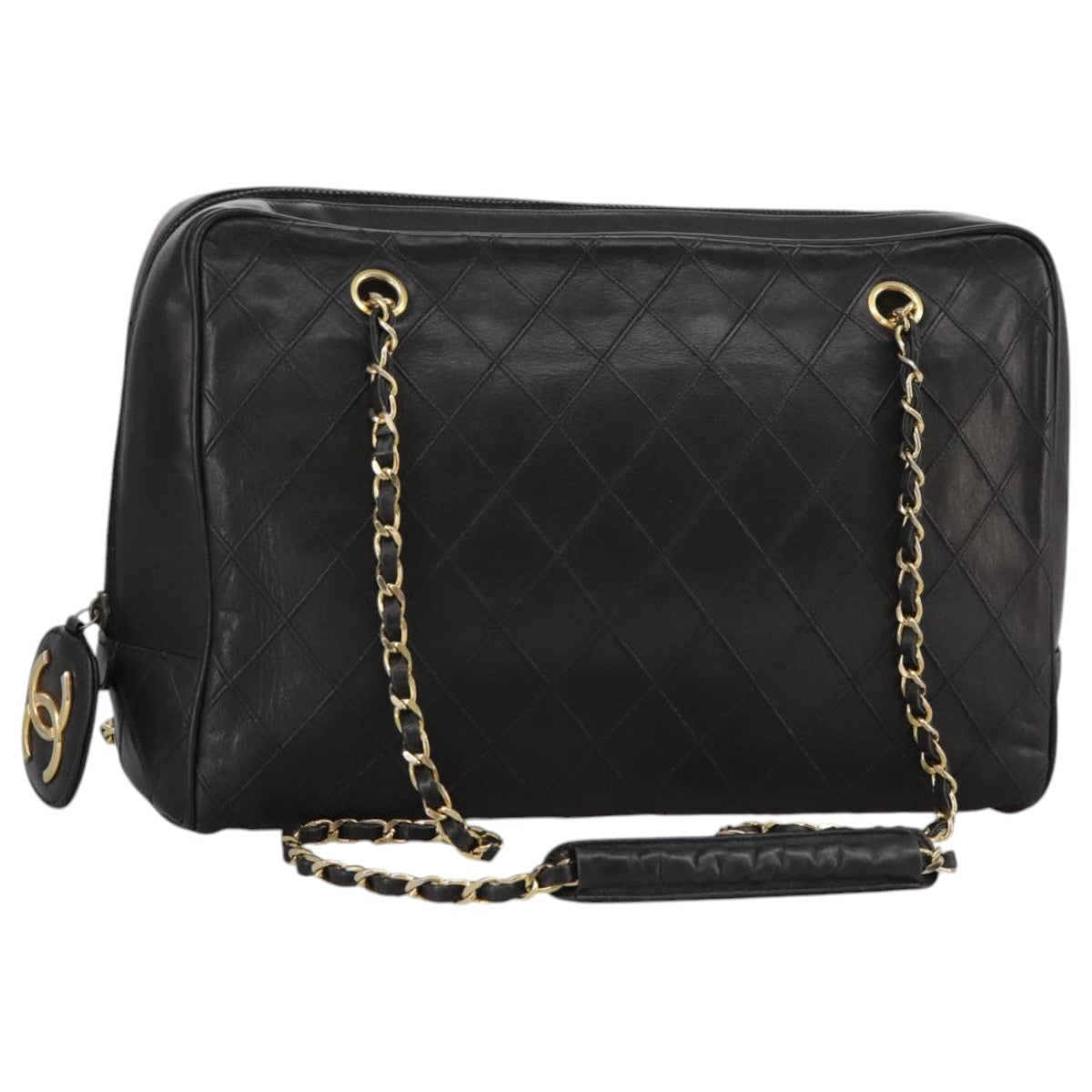 CHANEL Bicolore Chain Matelasse Shoulder Bag Lamb Skin Black CC bs20538