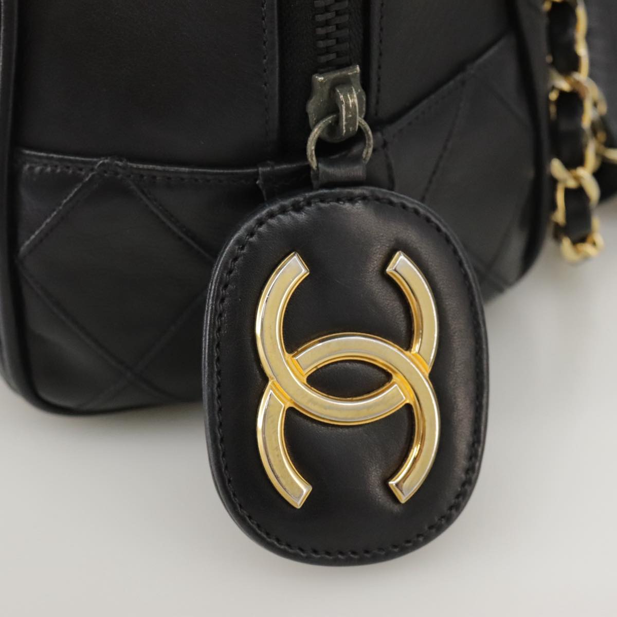 CHANEL Bicolore Chain Matelasse Shoulder Bag Lamb Skin Black CC bs20538