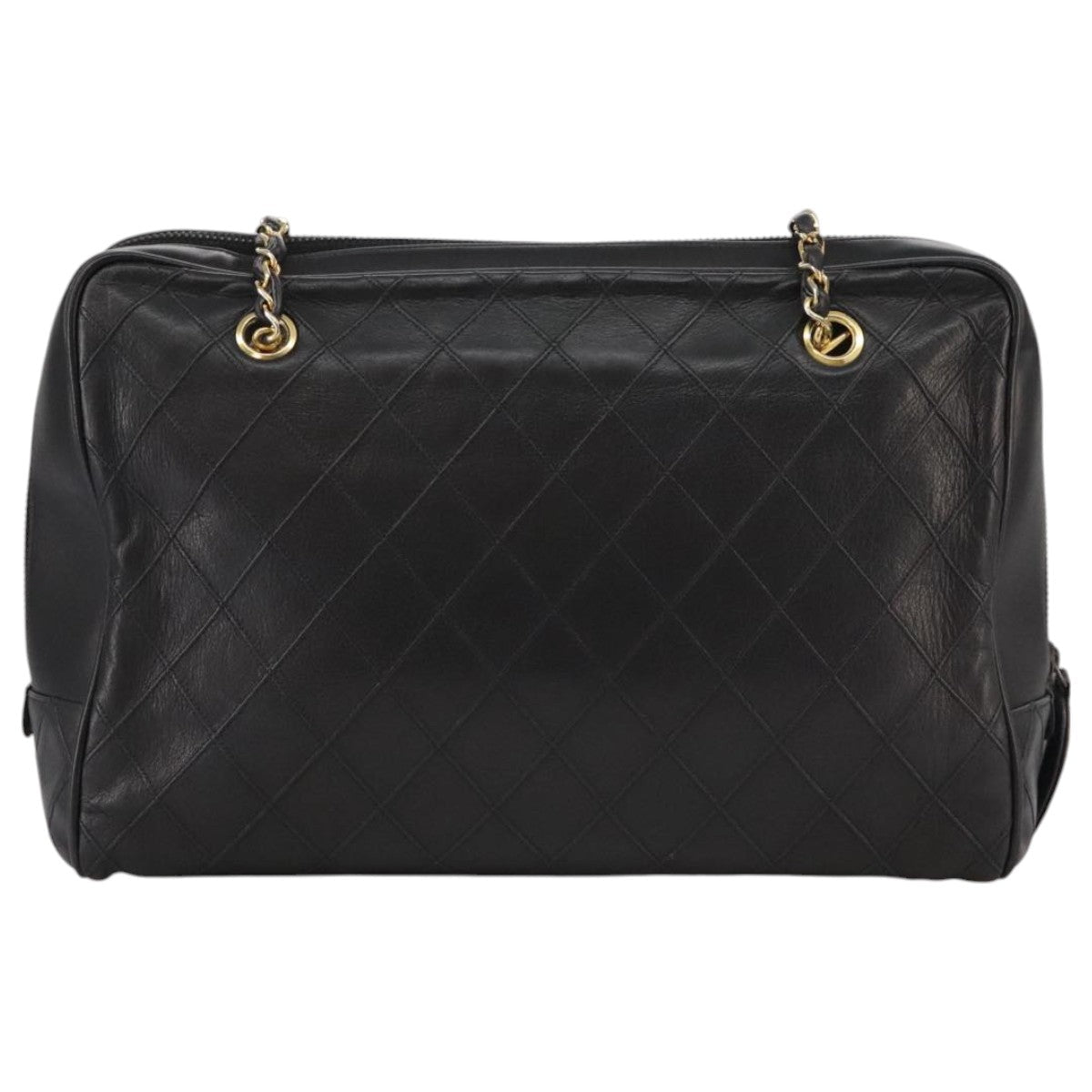 CHANEL Bicolore Chain Matelasse Shoulder Bag Lamb Skin Black CC bs20538