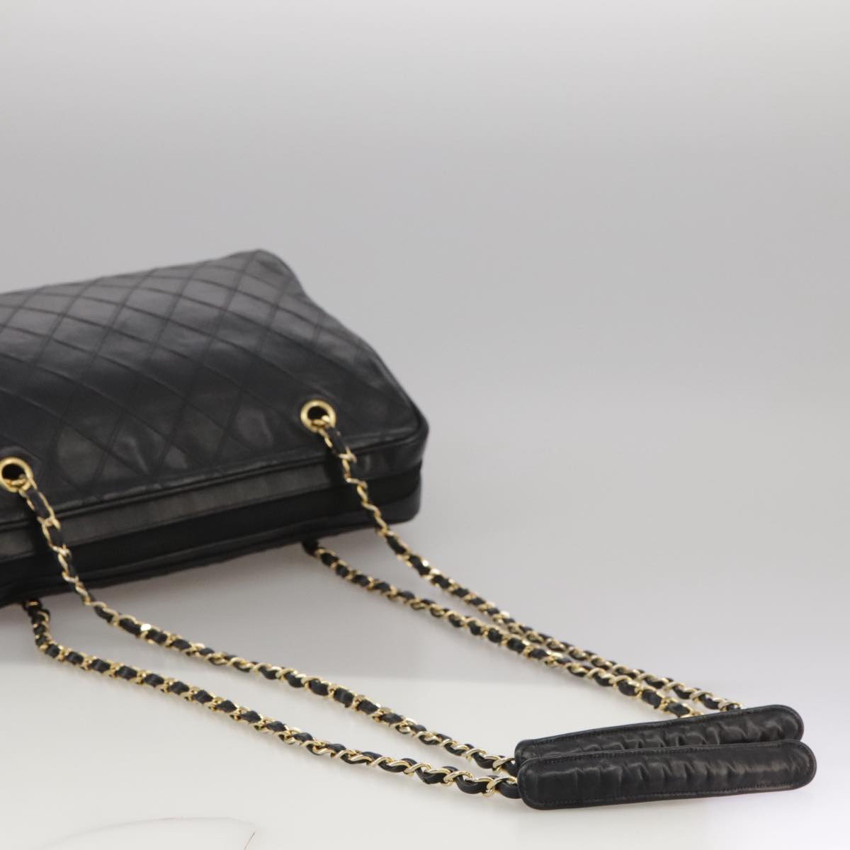 CHANEL Bicolore Chain Matelasse Shoulder Bag Lamb Skin Black CC bs20538