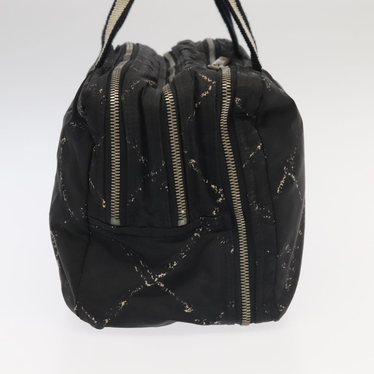 CHANEL Travel Line Hand Bag Nylon Black White Silver CC bs20701