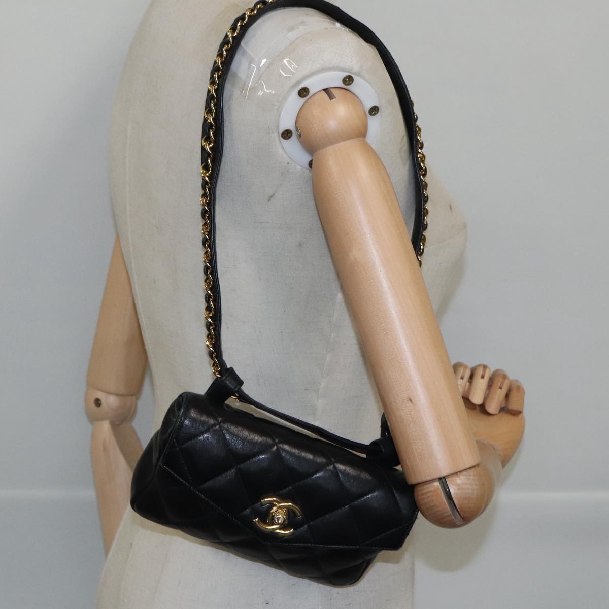 CHANEL Matelasse Chain Waist bag Lamb Skin Black Gold CC bs20727