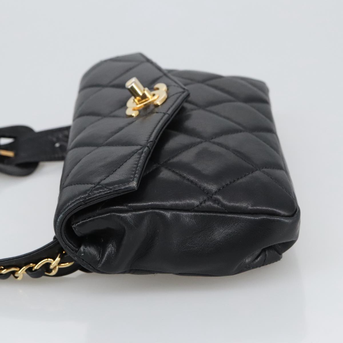 CHANEL Matelasse Chain Waist bag Lamb Skin Black Gold CC bs20727